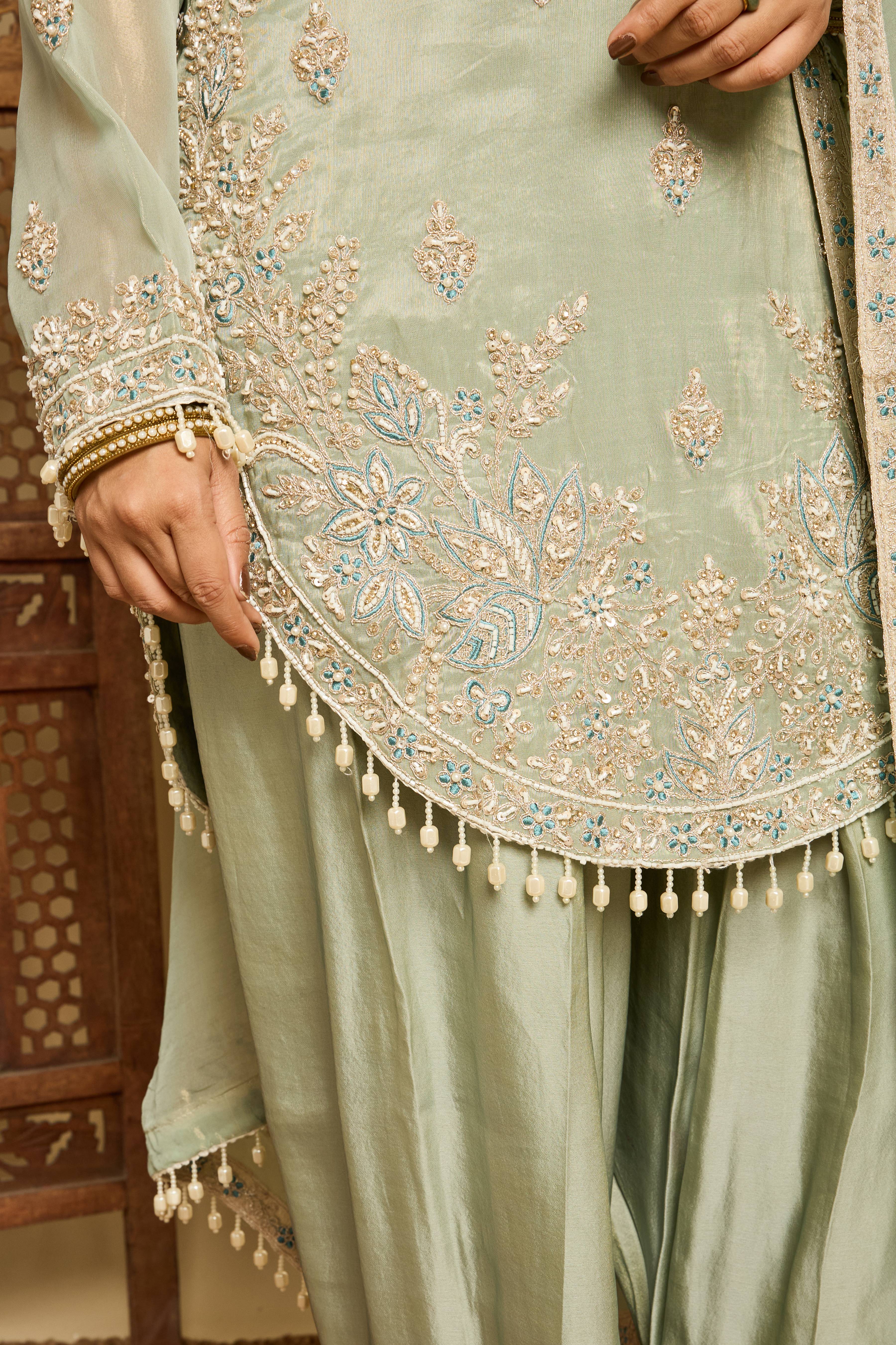 Malang Ice Blue Organza Sharara Set