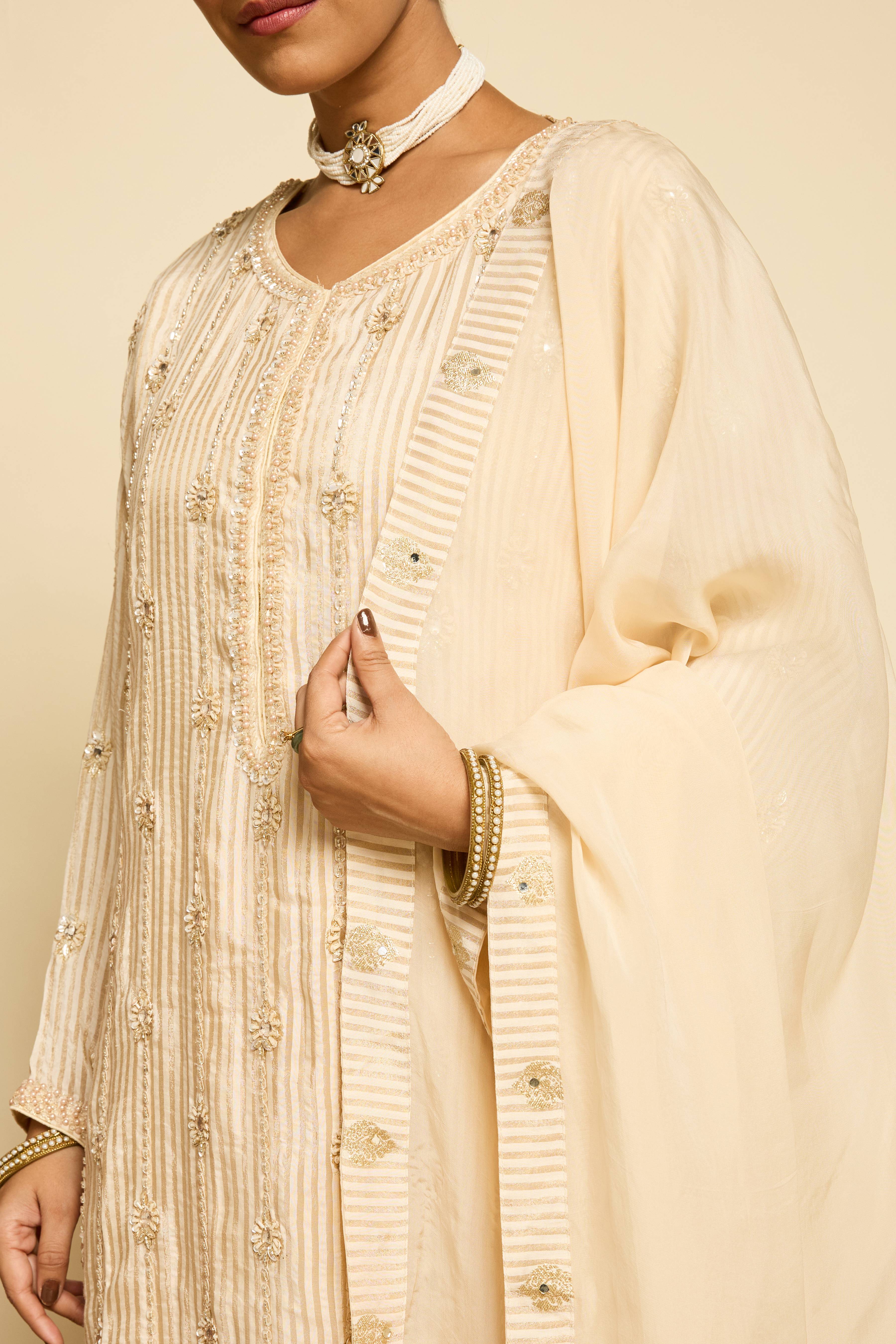 Malang Ivory Stripe Sharara Set