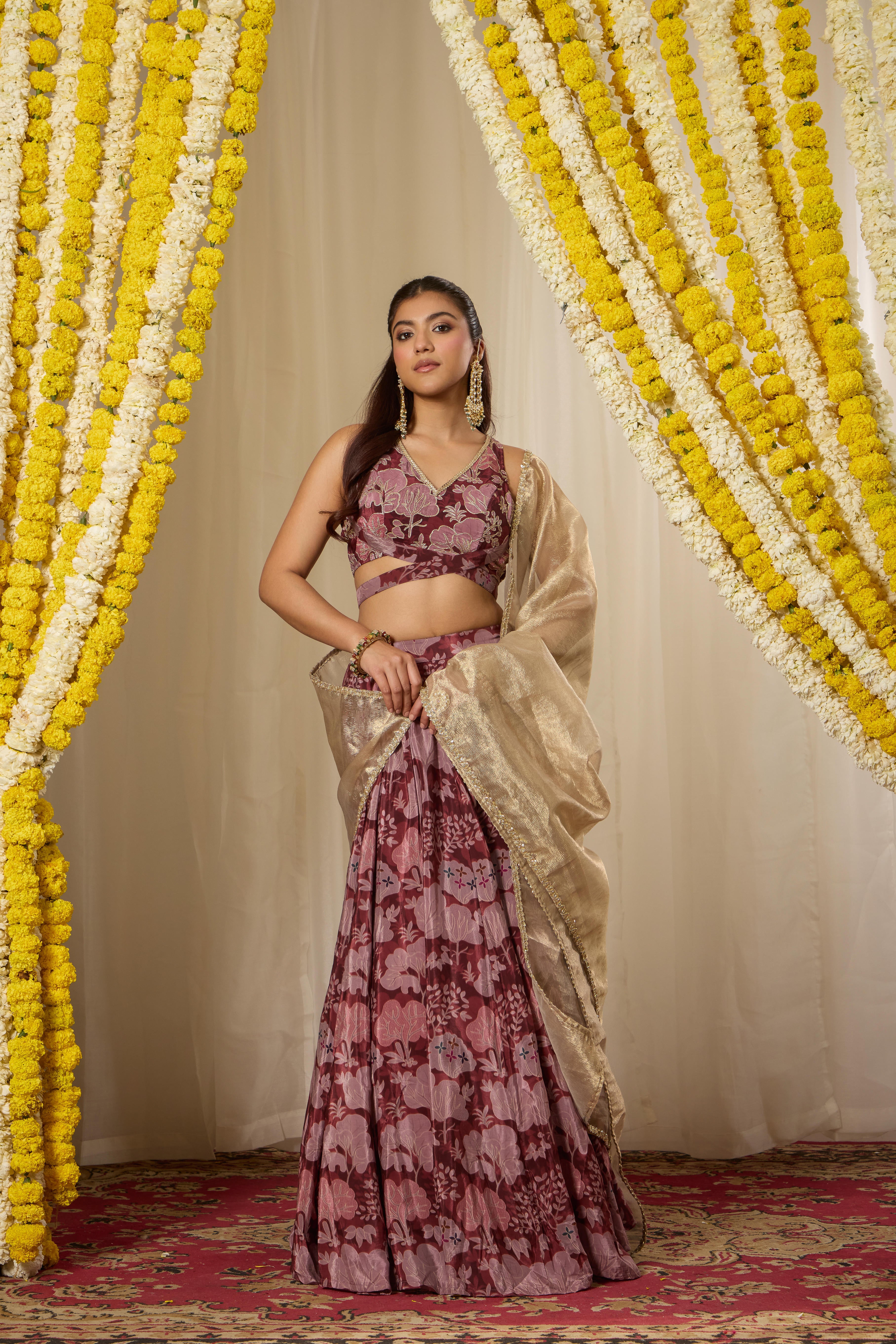 Malang Muted Maroon Lehenga Set