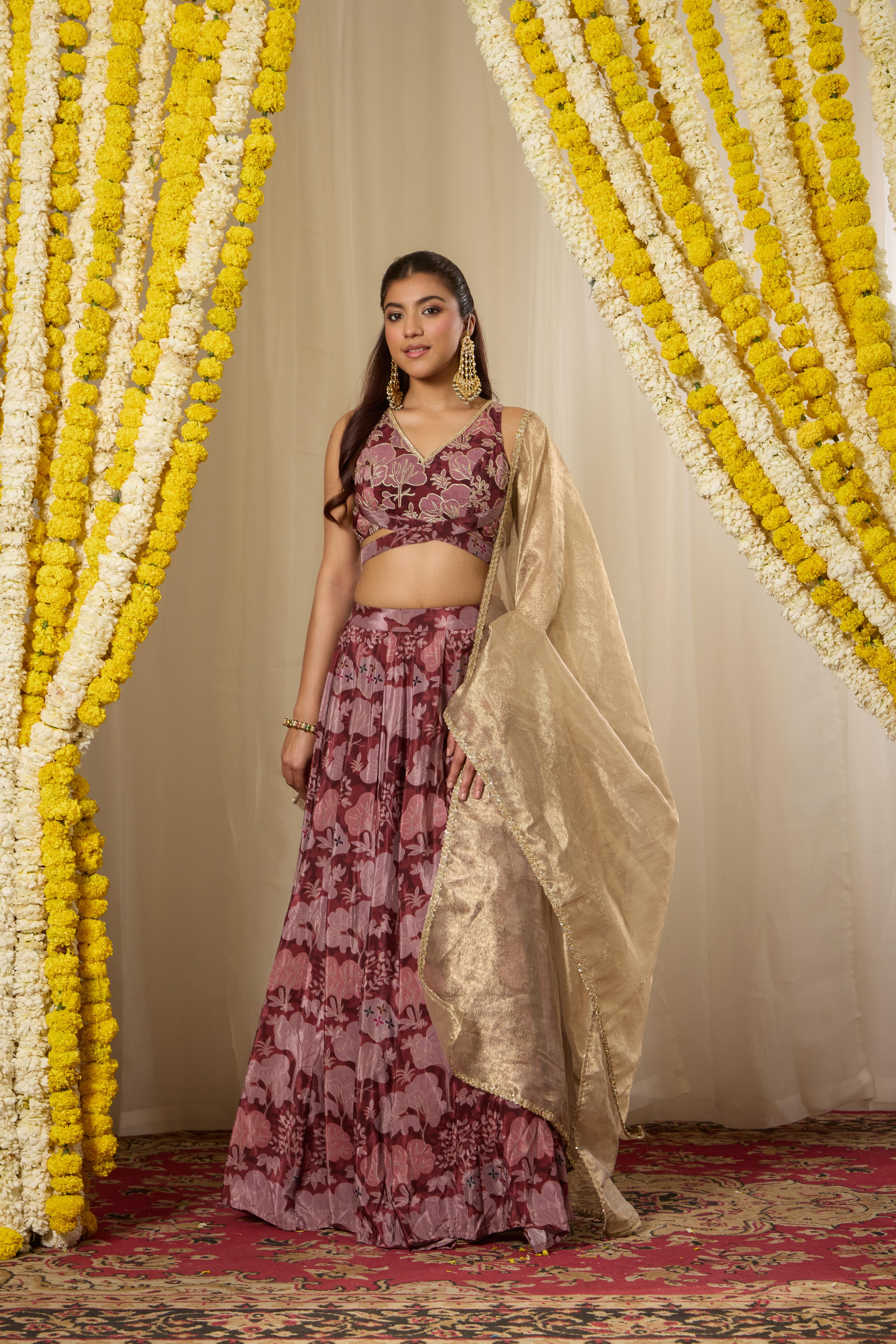 Malang Muted Maroon Lehenga Set