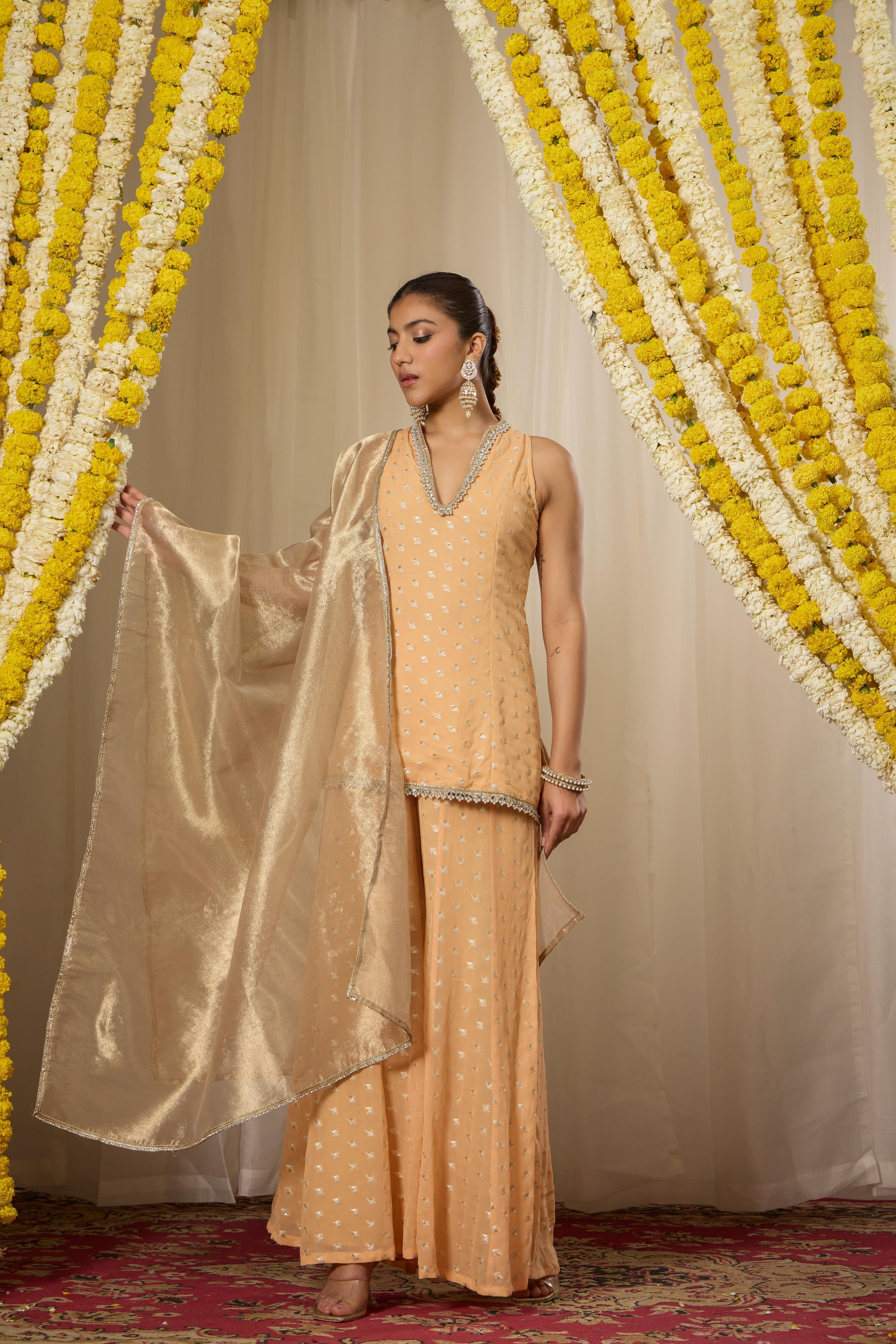 Malang Peach Kurta Sharara Set