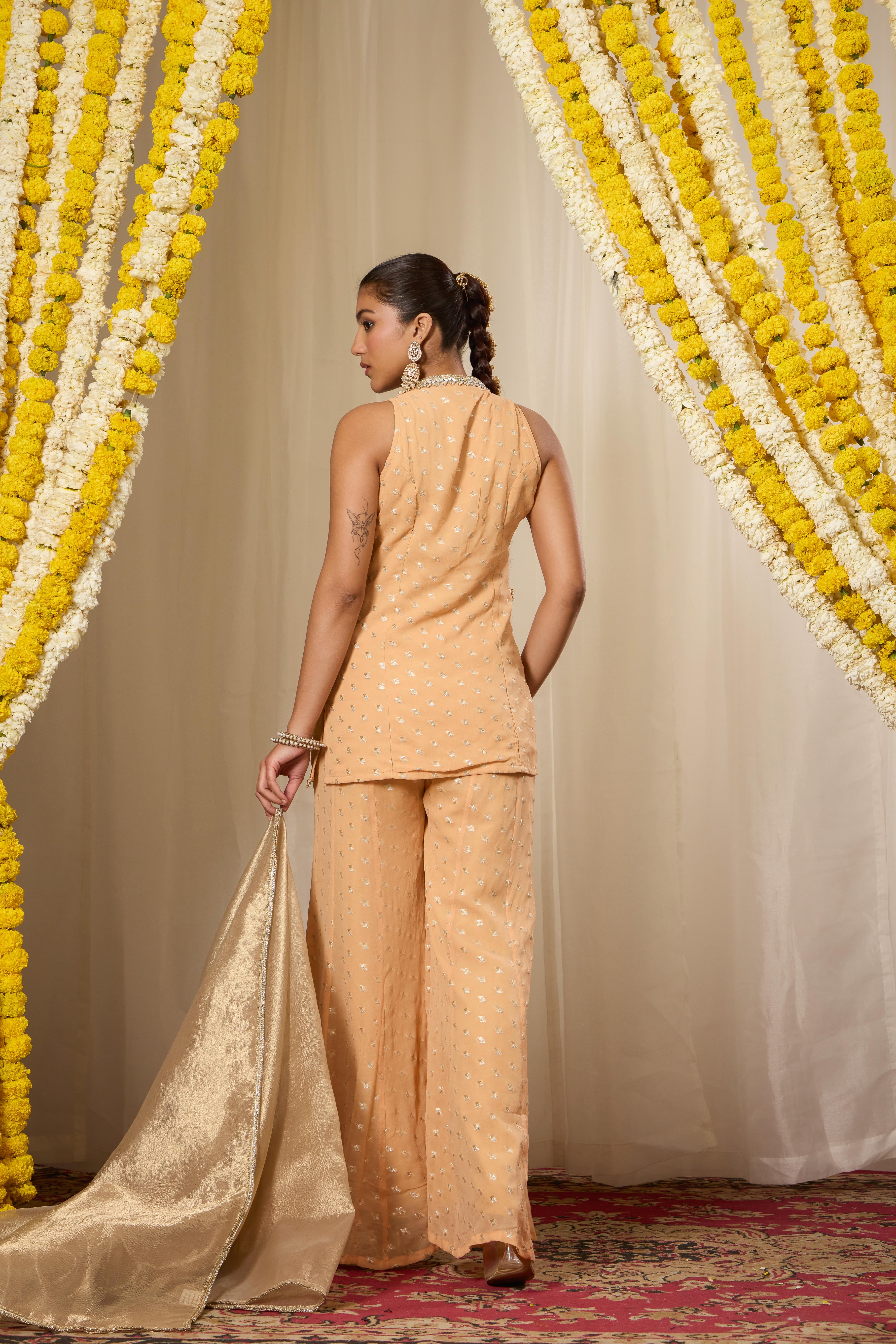 Malang Peach Kurta Sharara Set