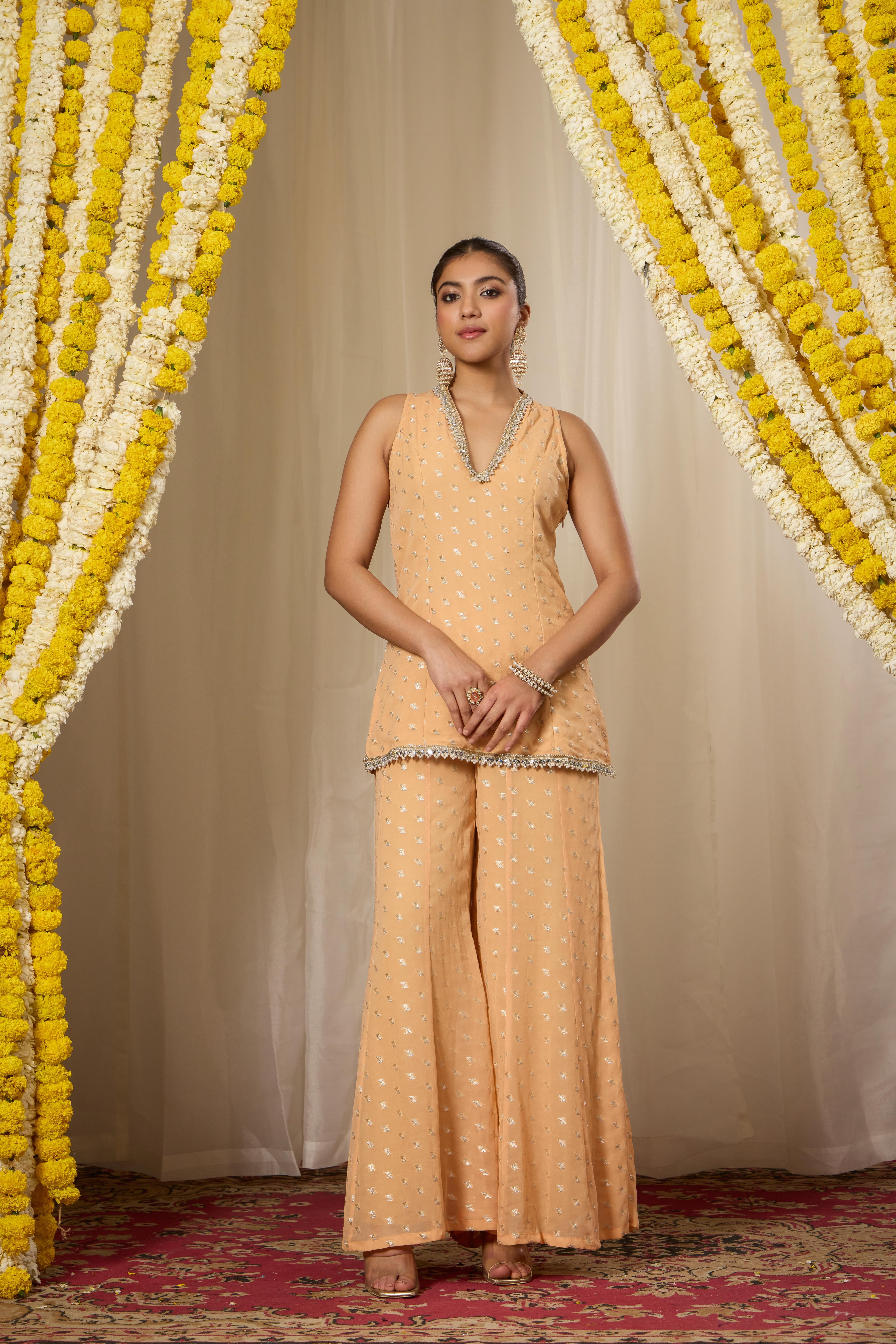 Malang Peach Kurta Sharara Set