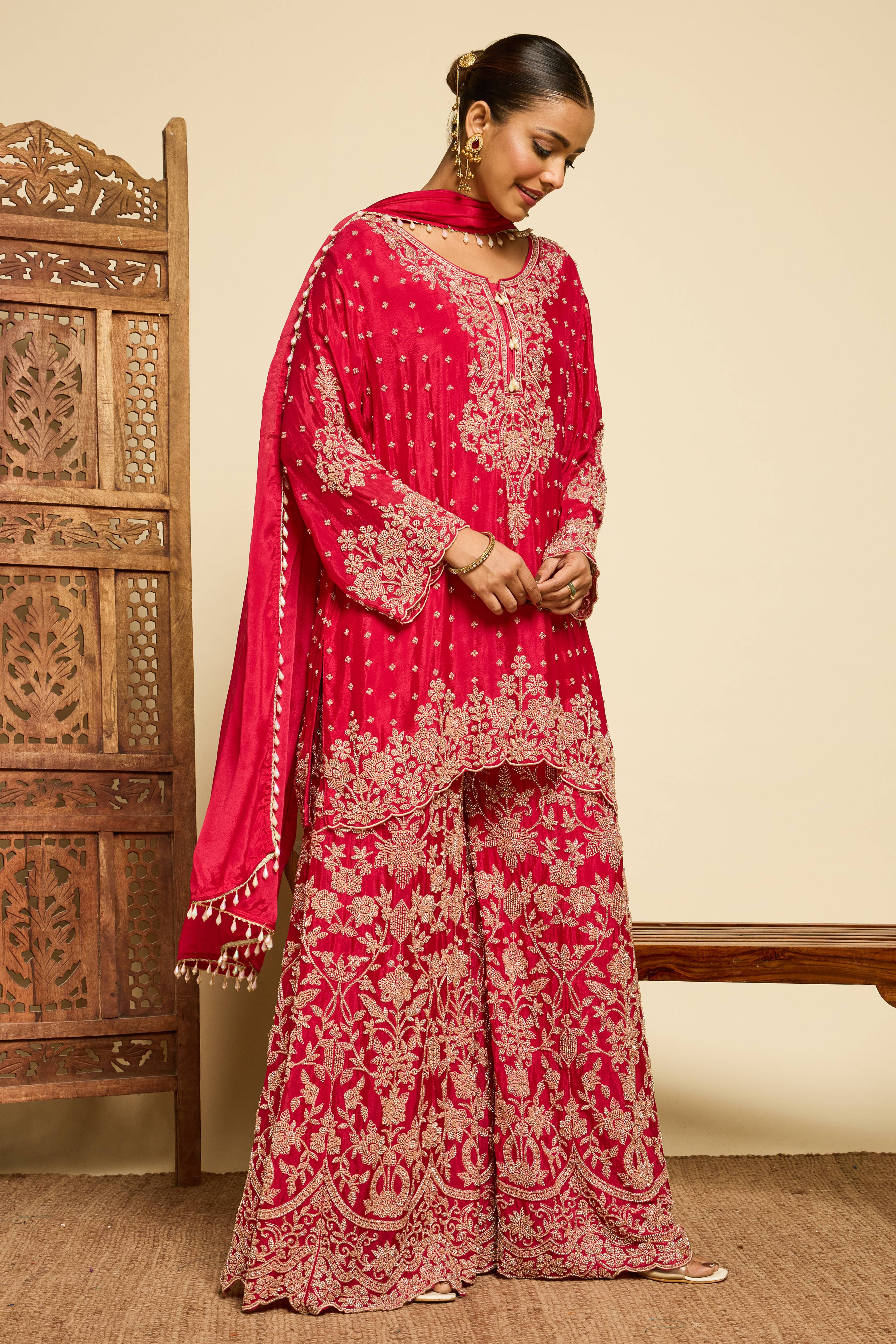 Malang Royal Crimson Sharara Set