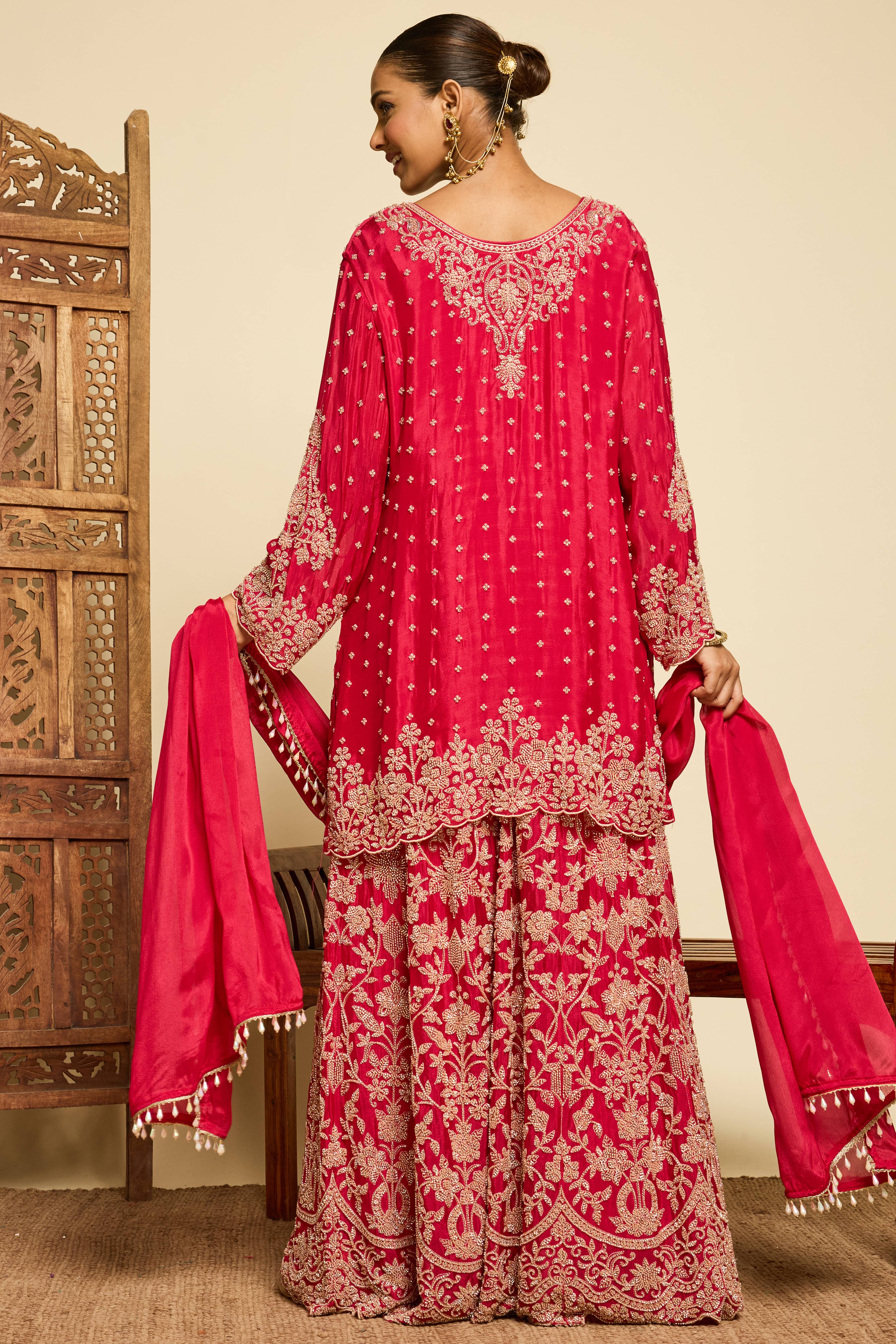 Malang Royal Crimson Sharara Set