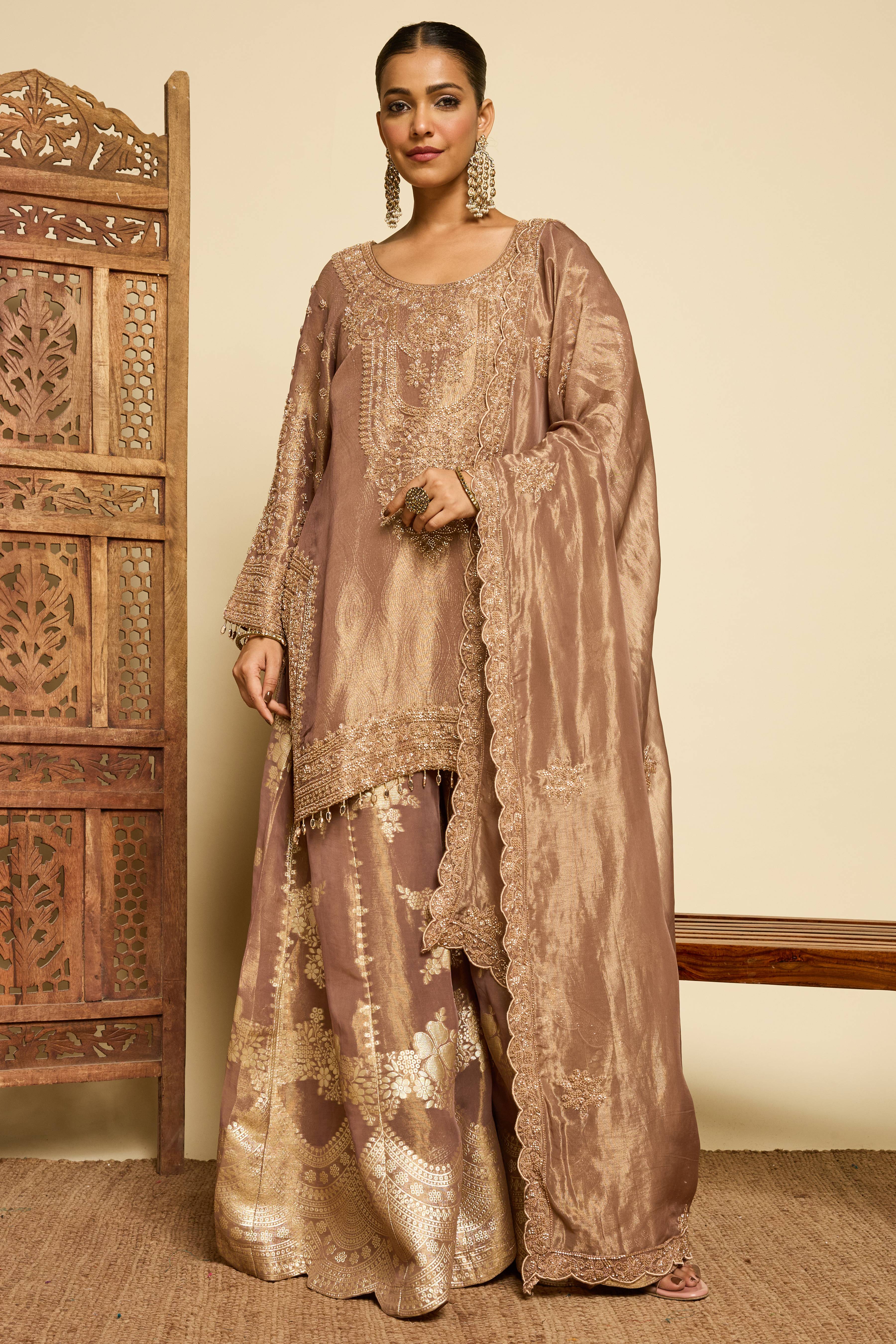 Malang Mocha Banarasi Sharara Set