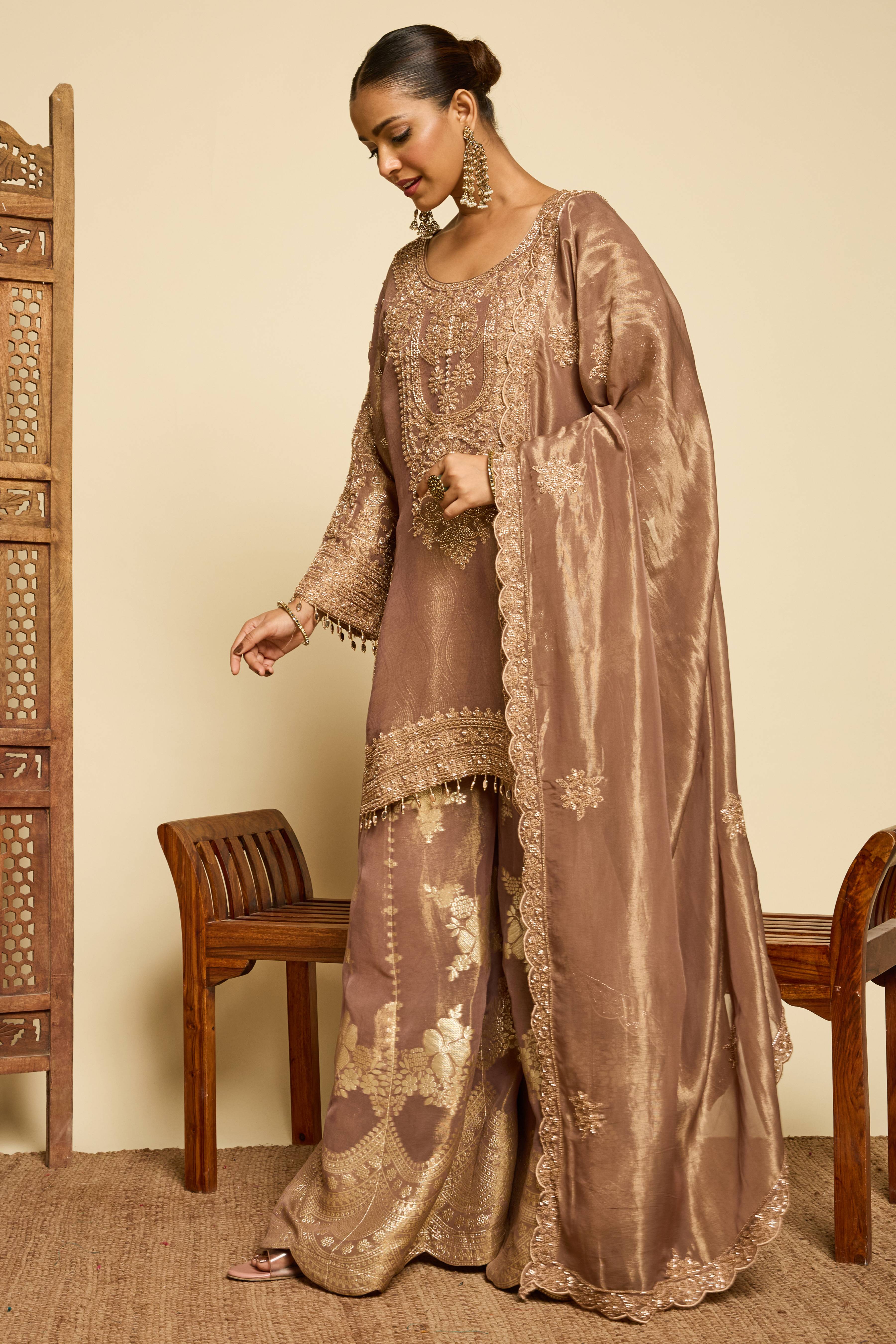 Malang Mocha Banarasi Sharara Set