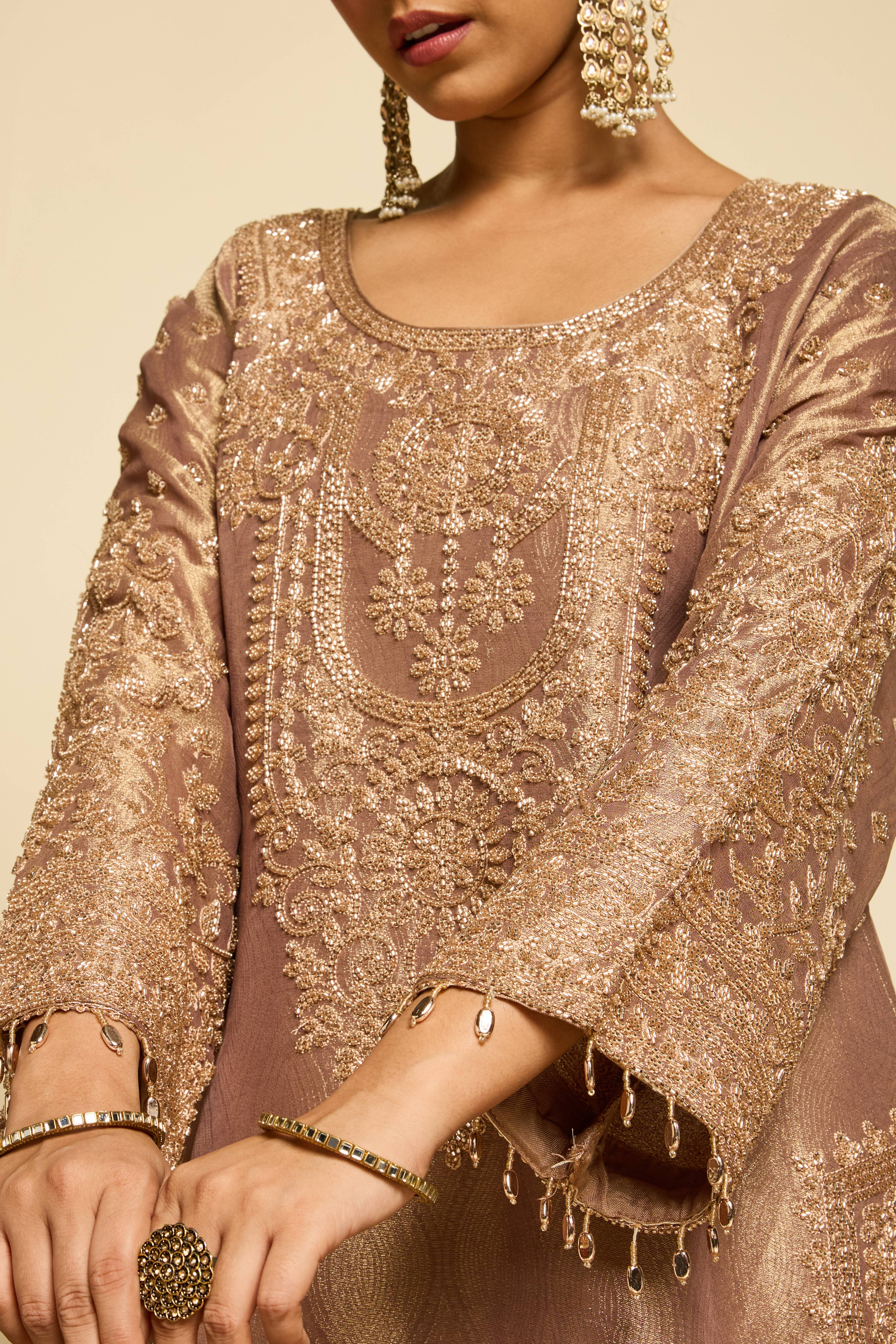 Malang Mocha Banarasi Sharara Set