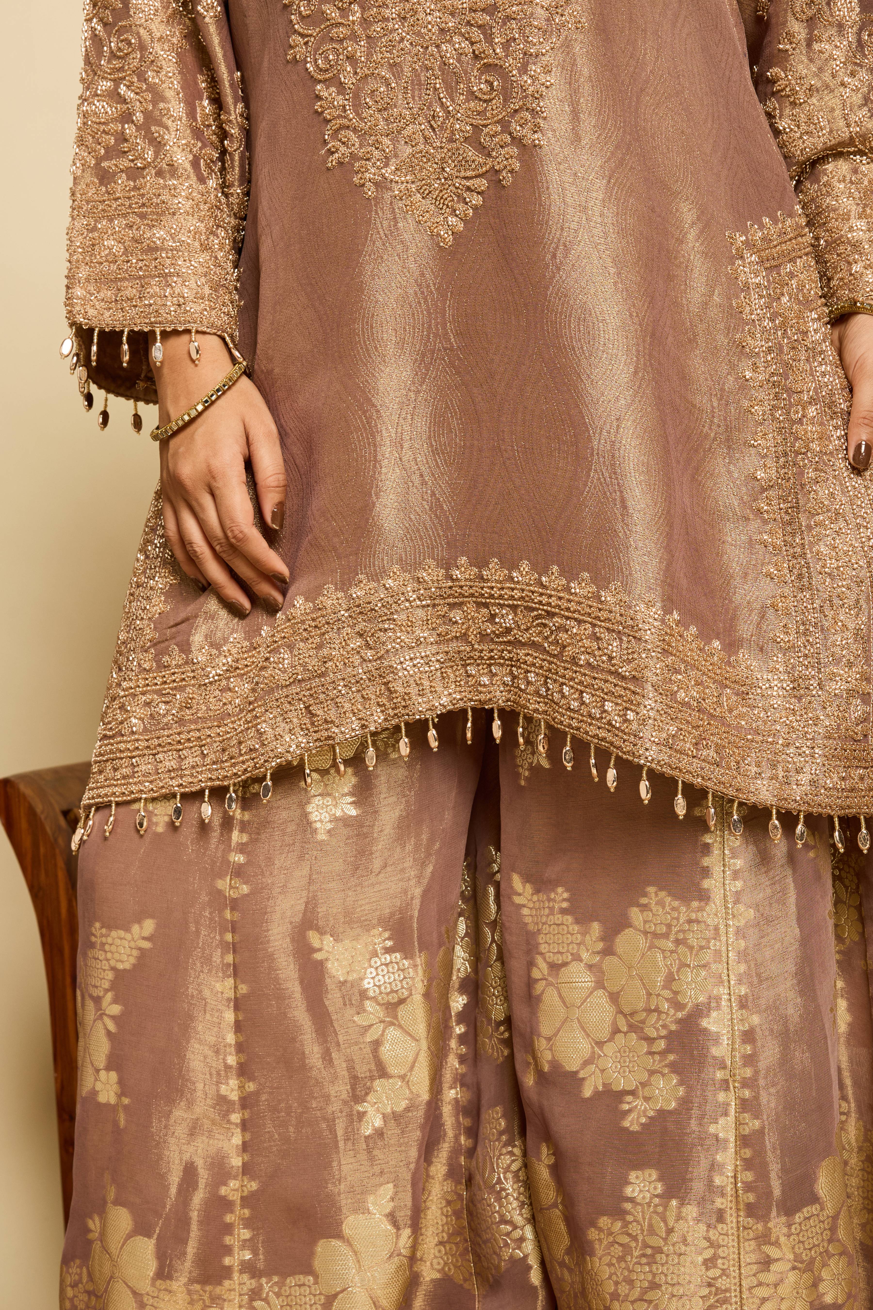 Malang Mocha Banarasi Sharara Set