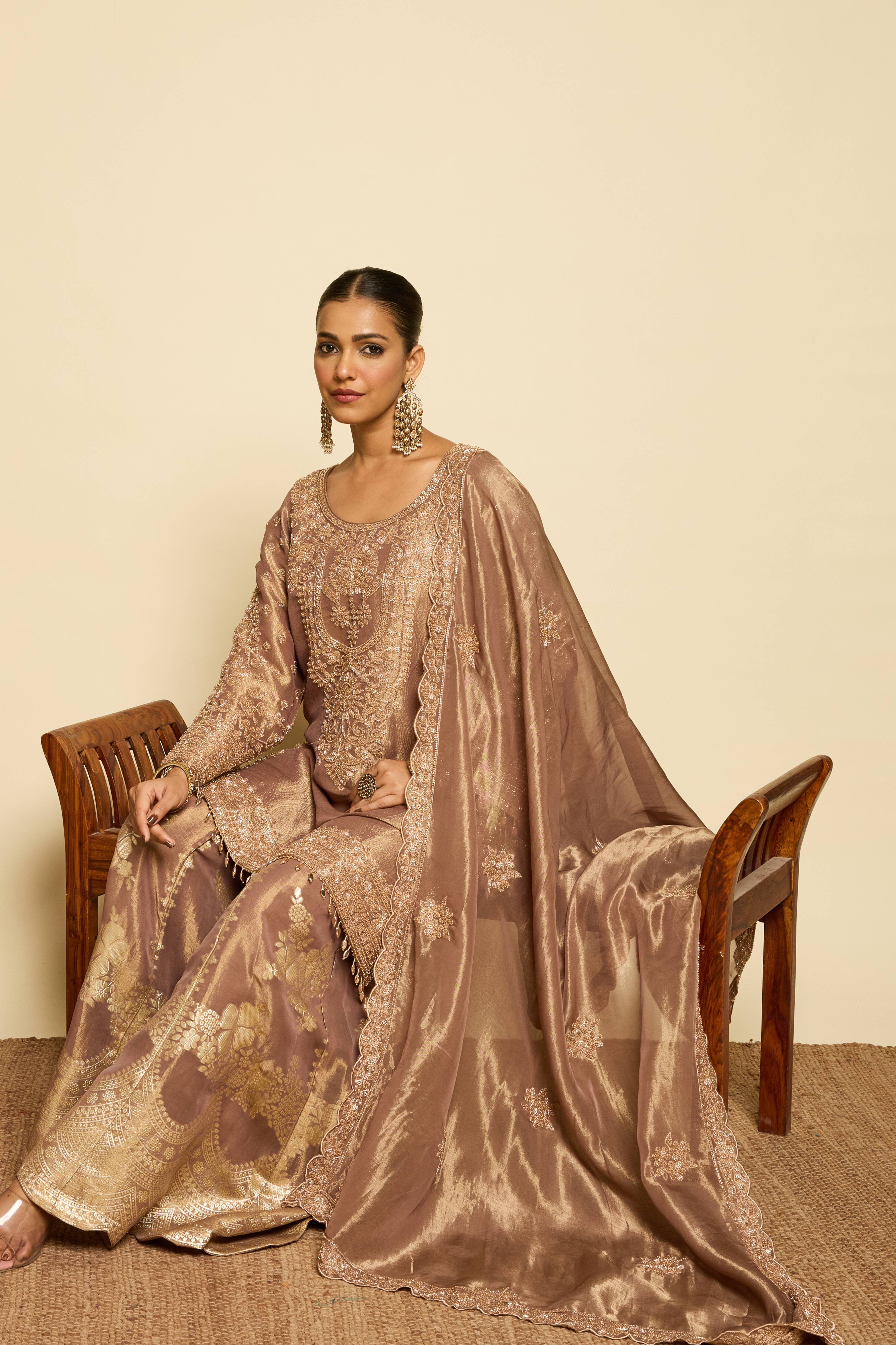 Malang Mocha Banarasi Sharara Set