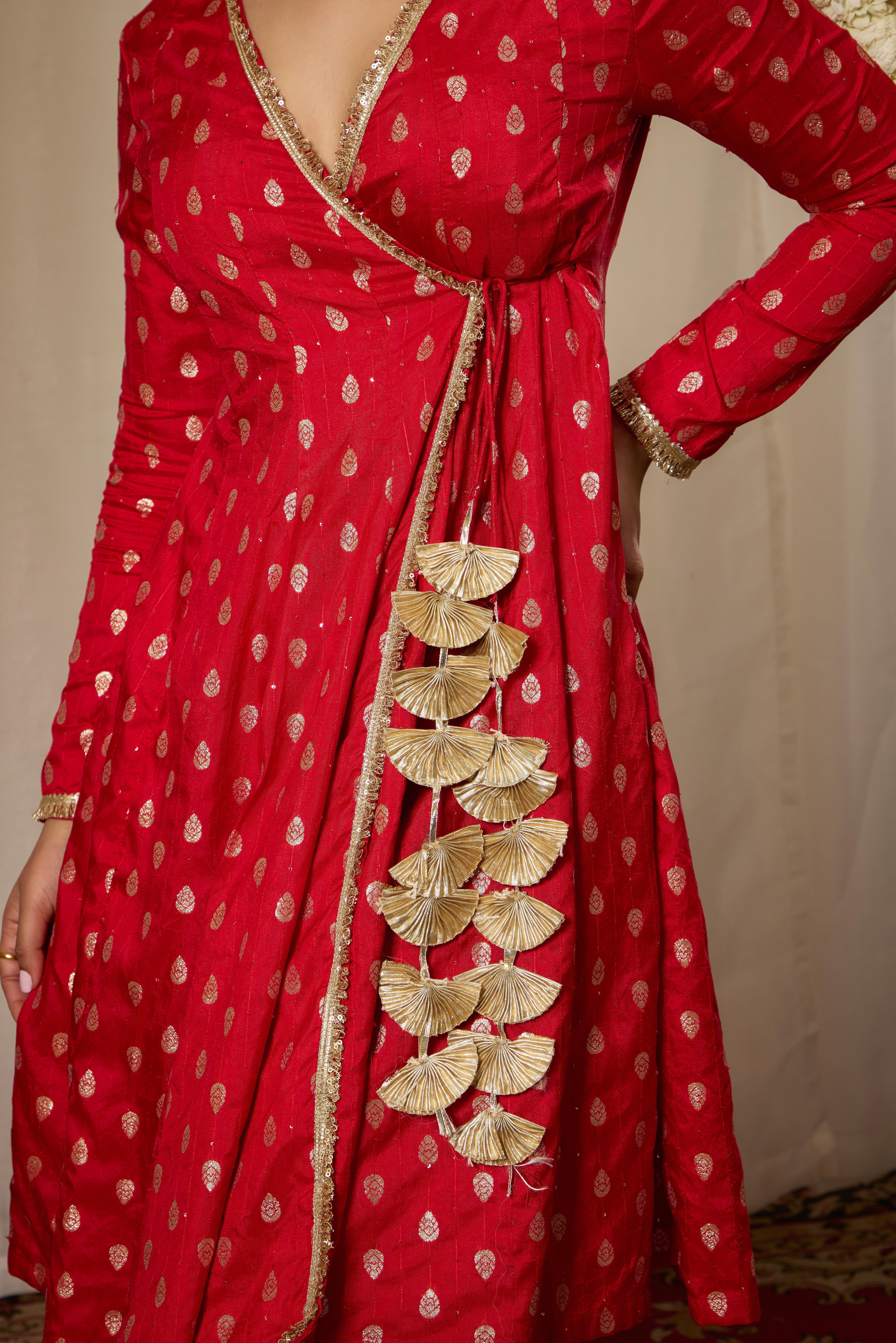 Malang Shahi Red Angrakha Anarkali Set