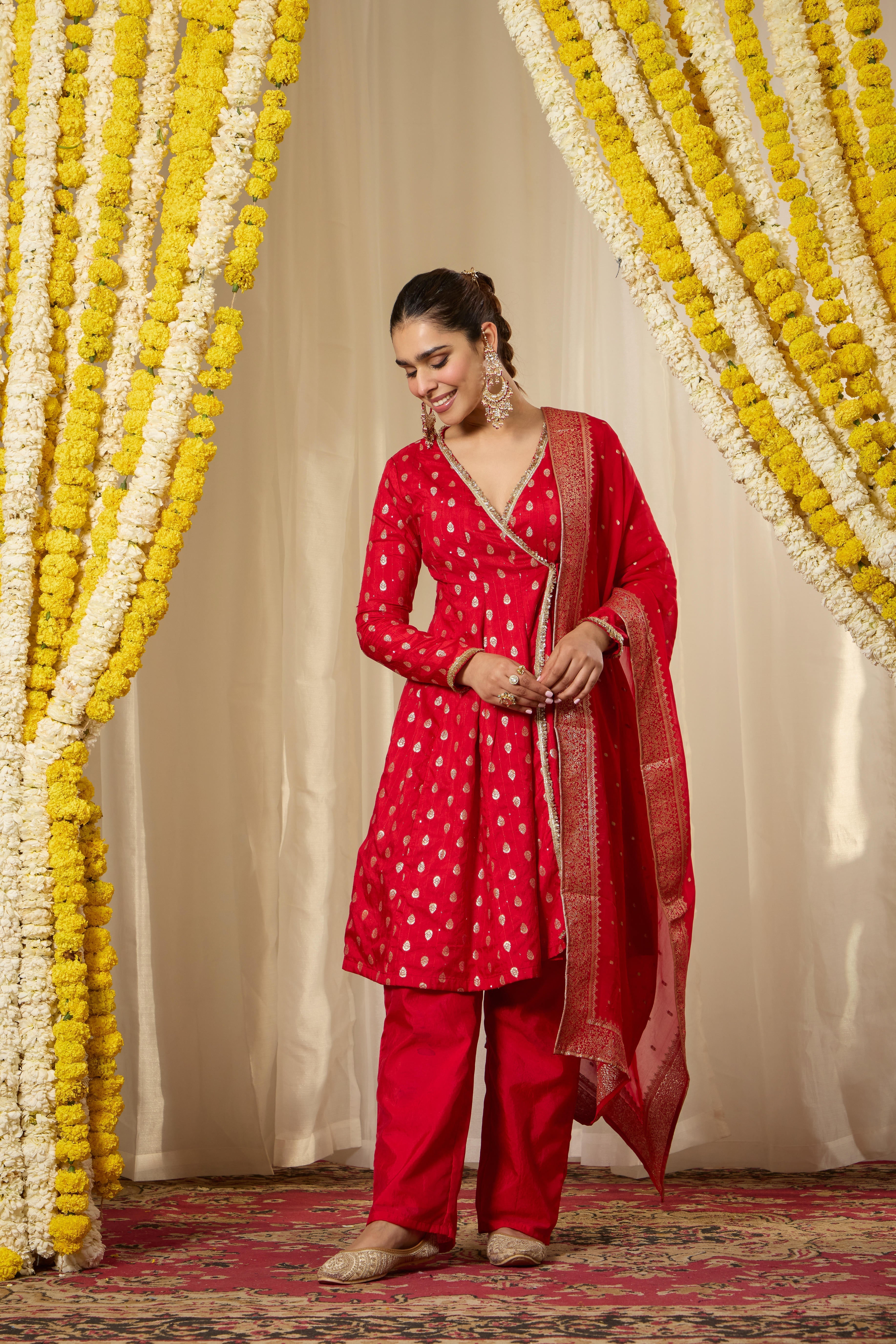 Malang Shahi Red Angrakha Anarkali Set