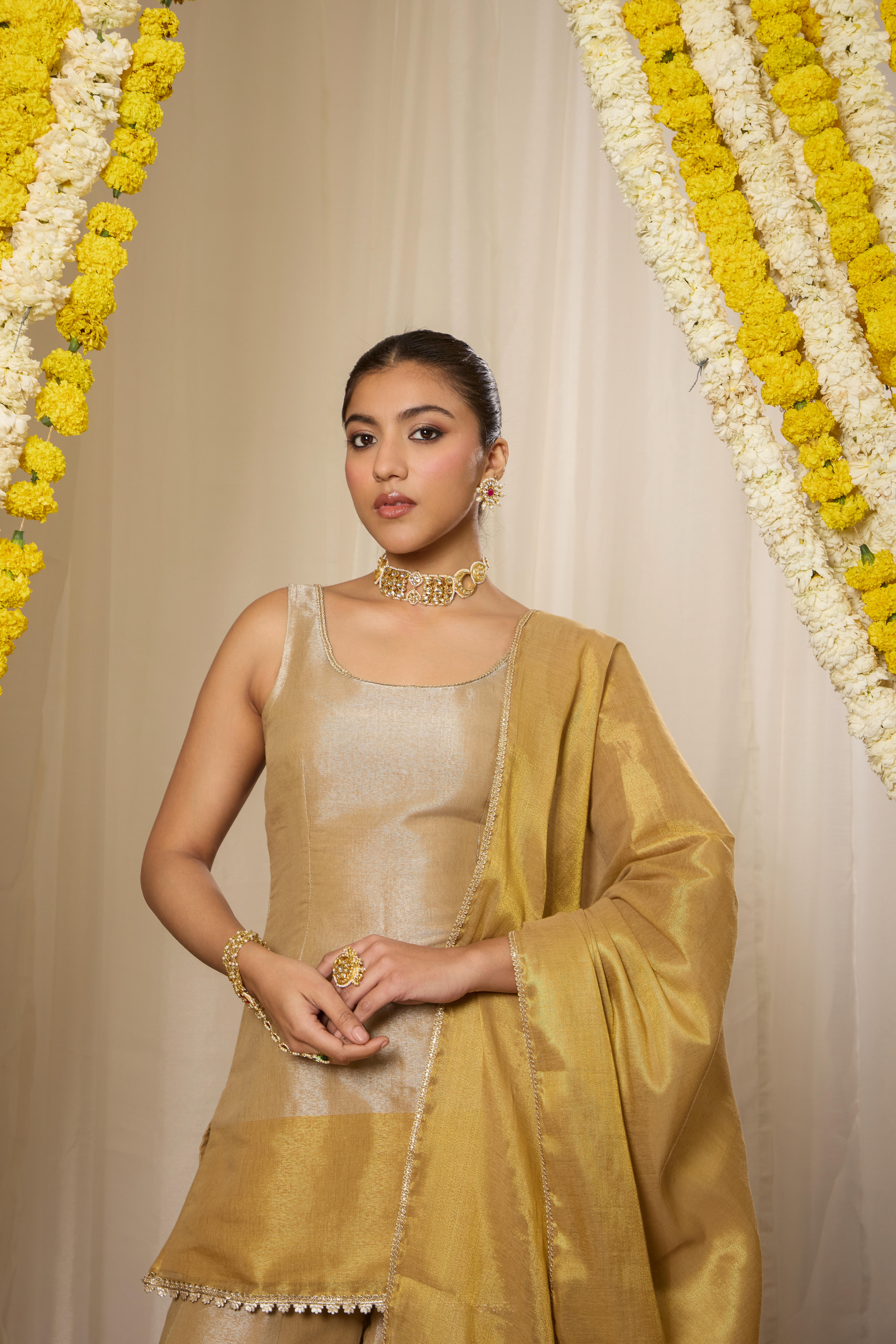Malang Soft Gold Kurta Sharara Set
