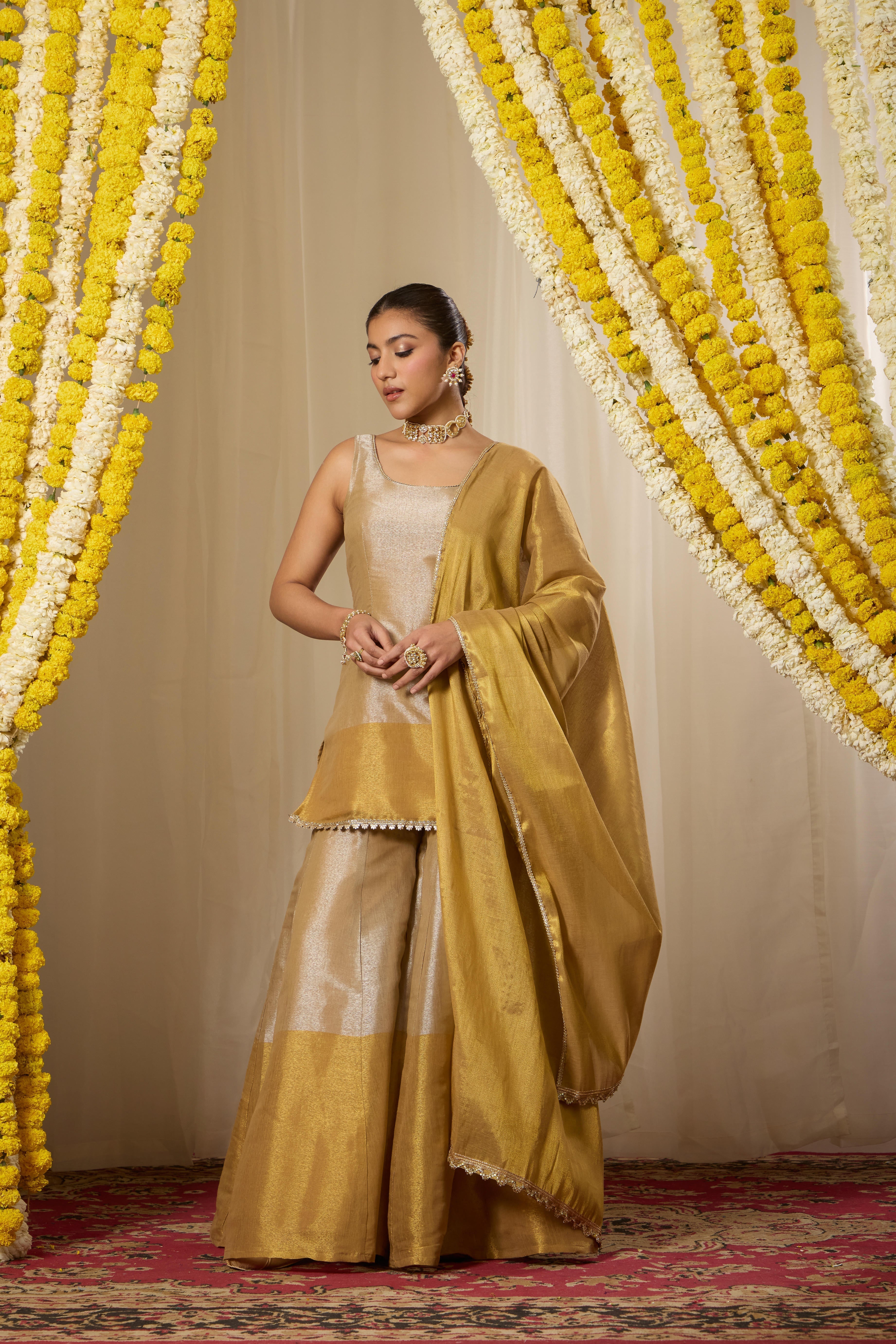 Malang Soft Gold Kurta Sharara Set