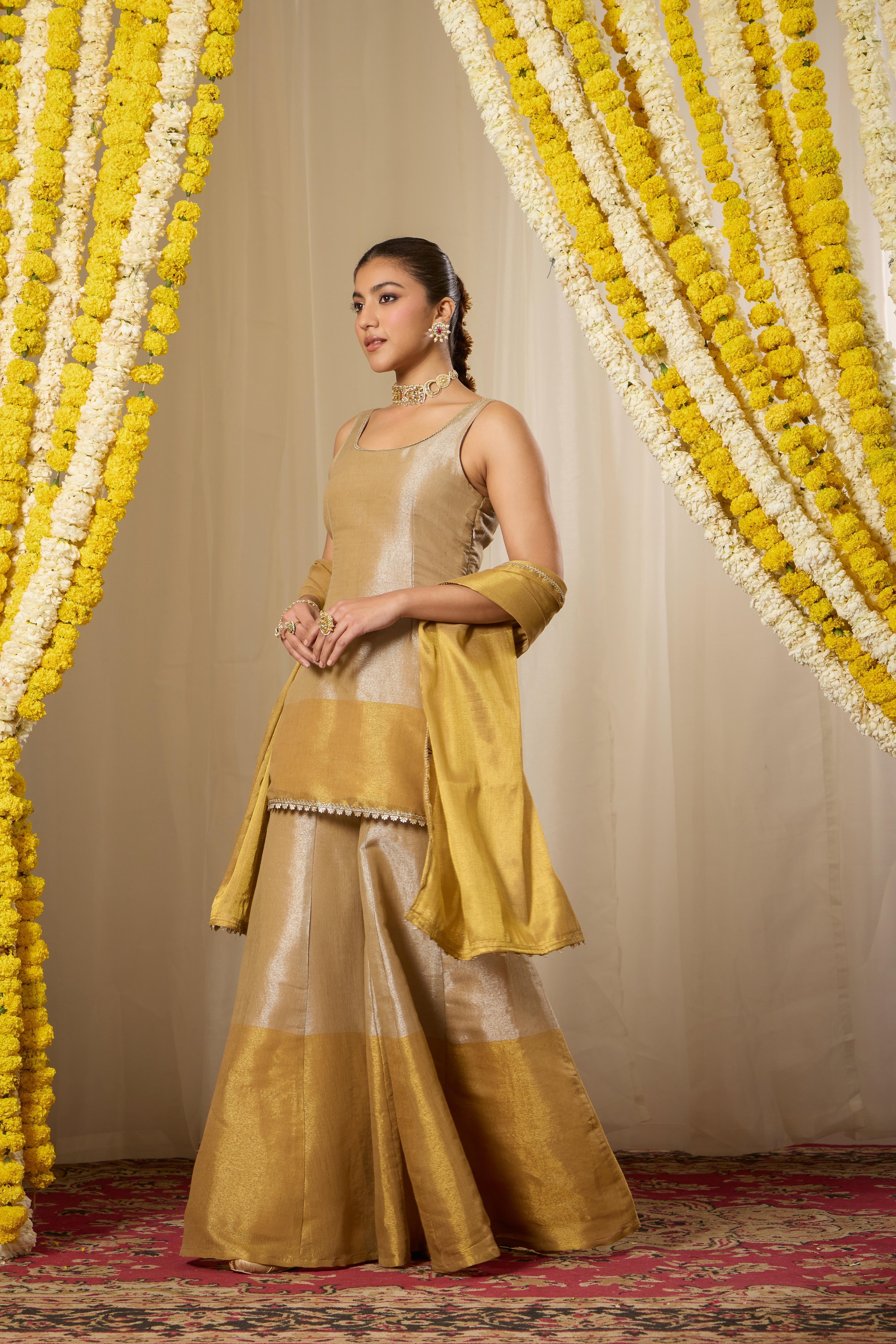 Malang Soft Gold Kurta Sharara Set