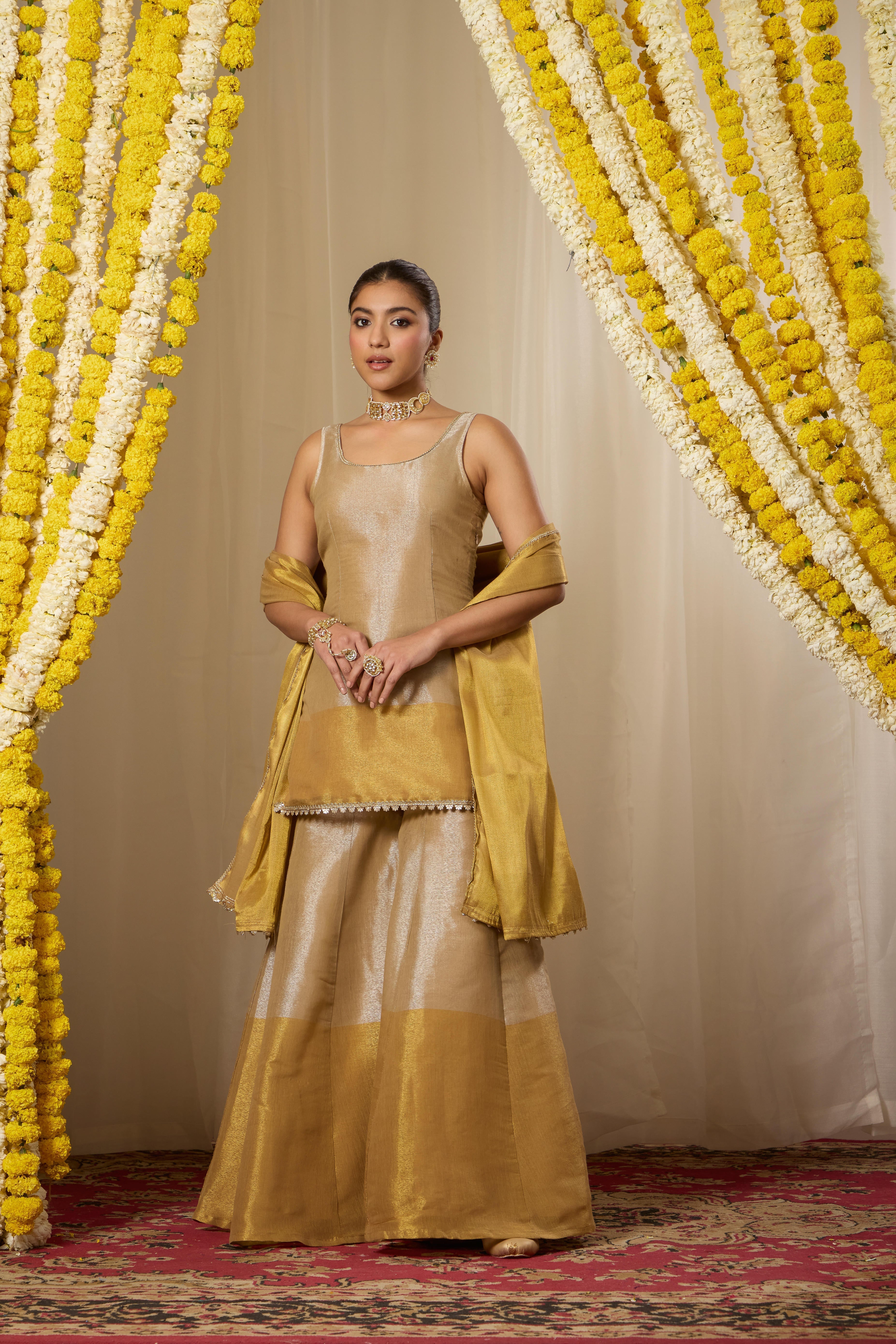 Malang Soft Gold Kurta Sharara Set