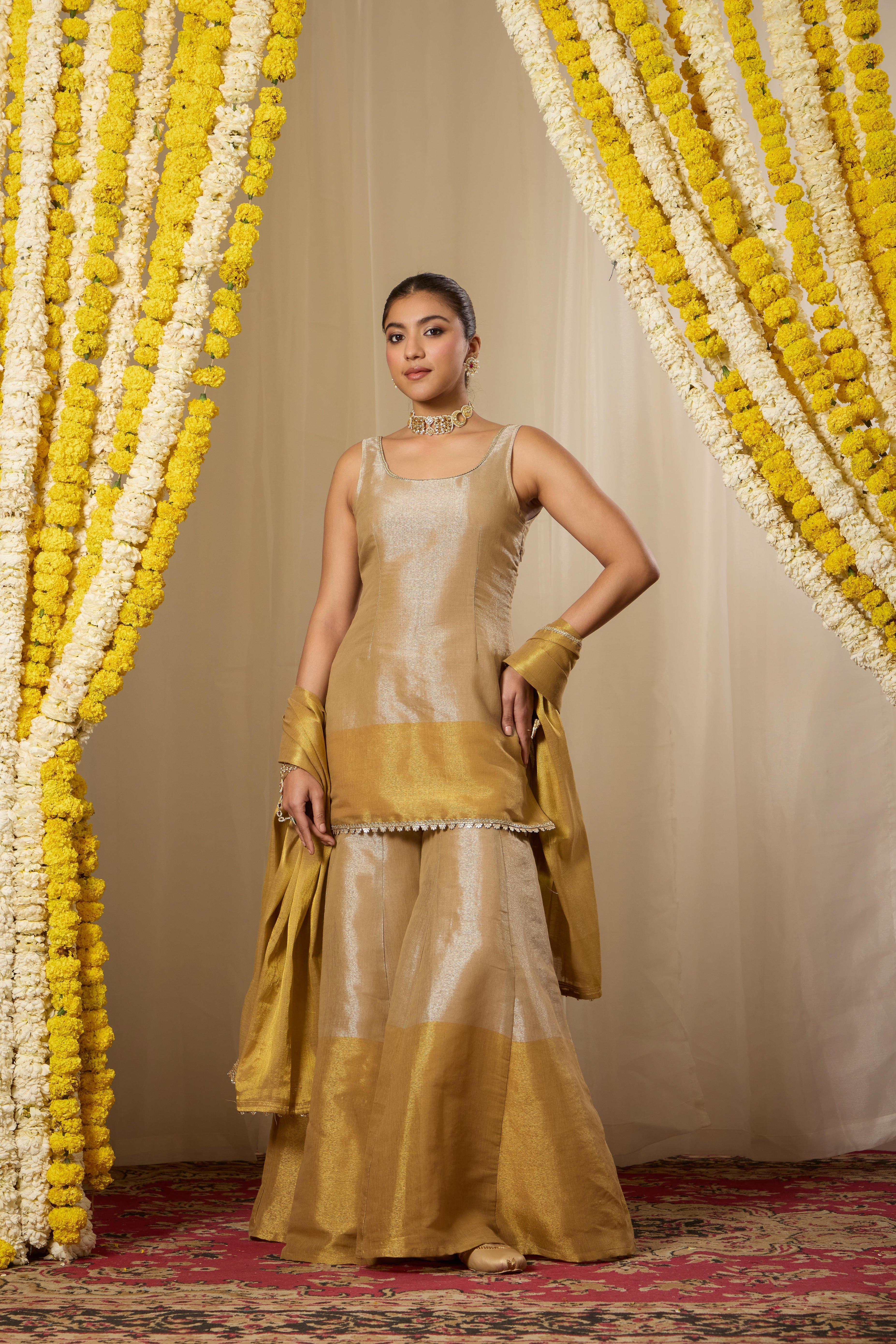 Malang Soft Gold Kurta Sharara Set
