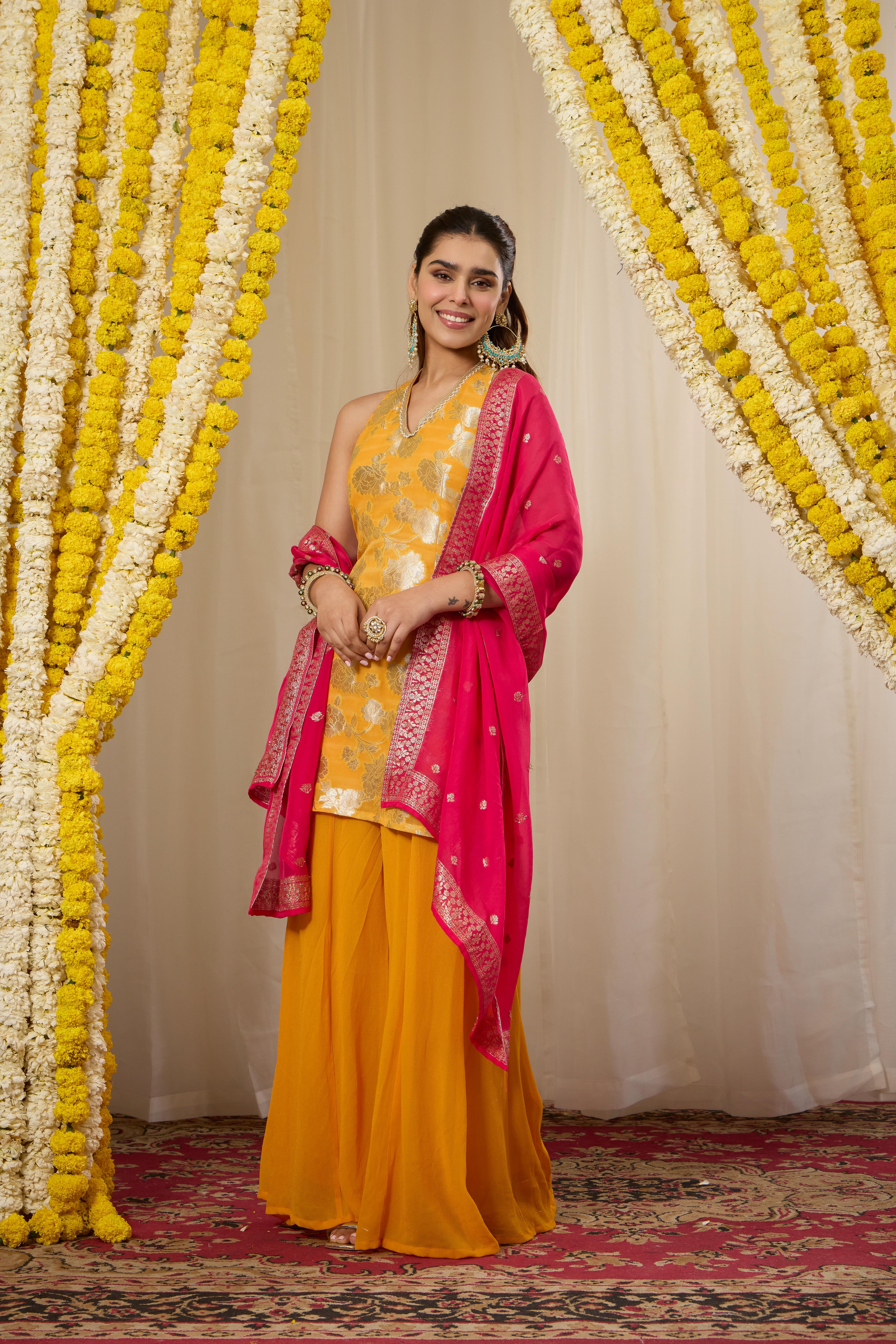 Malang Yellow Contrast Sharara Set