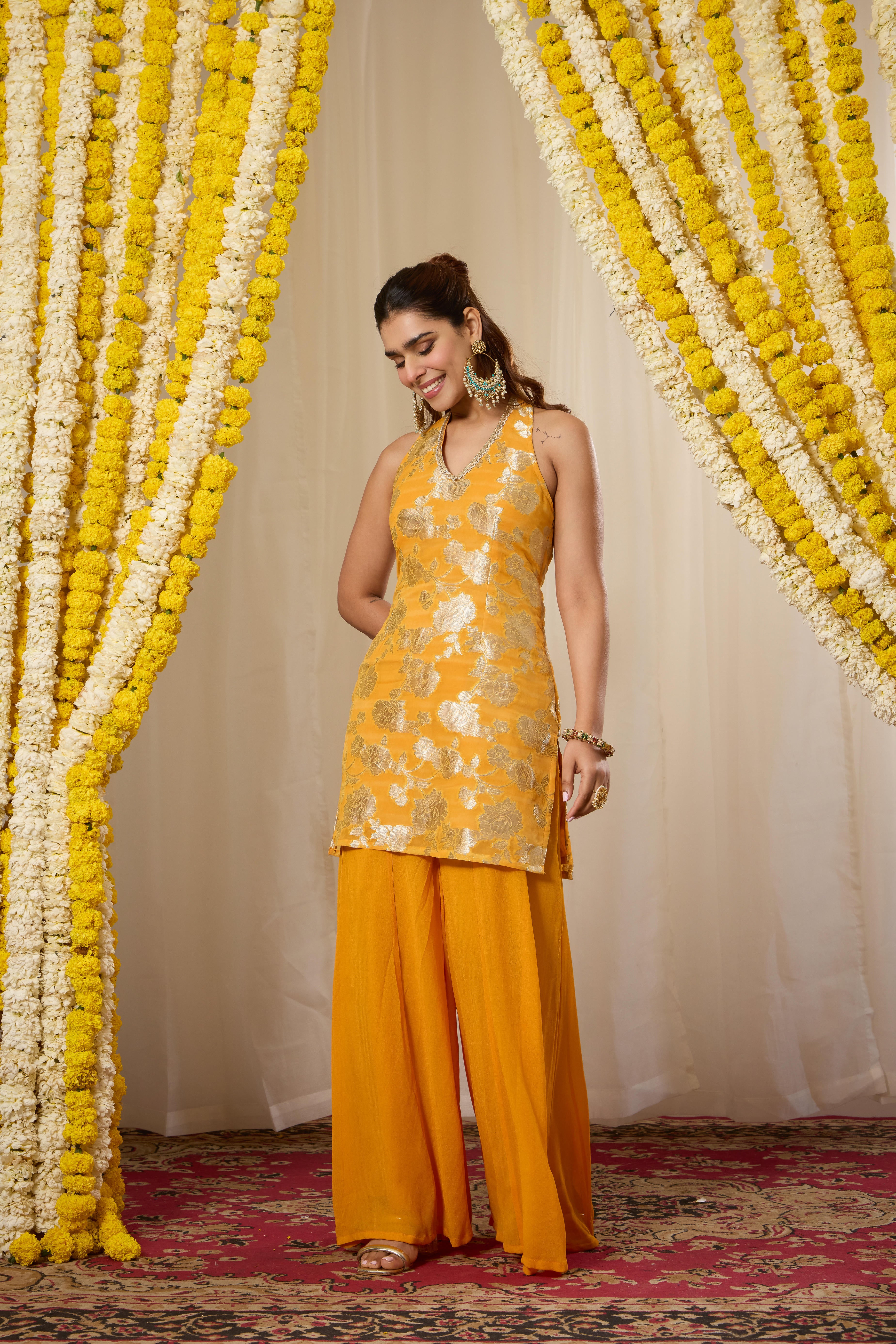 Malang Yellow Contrast Sharara Set