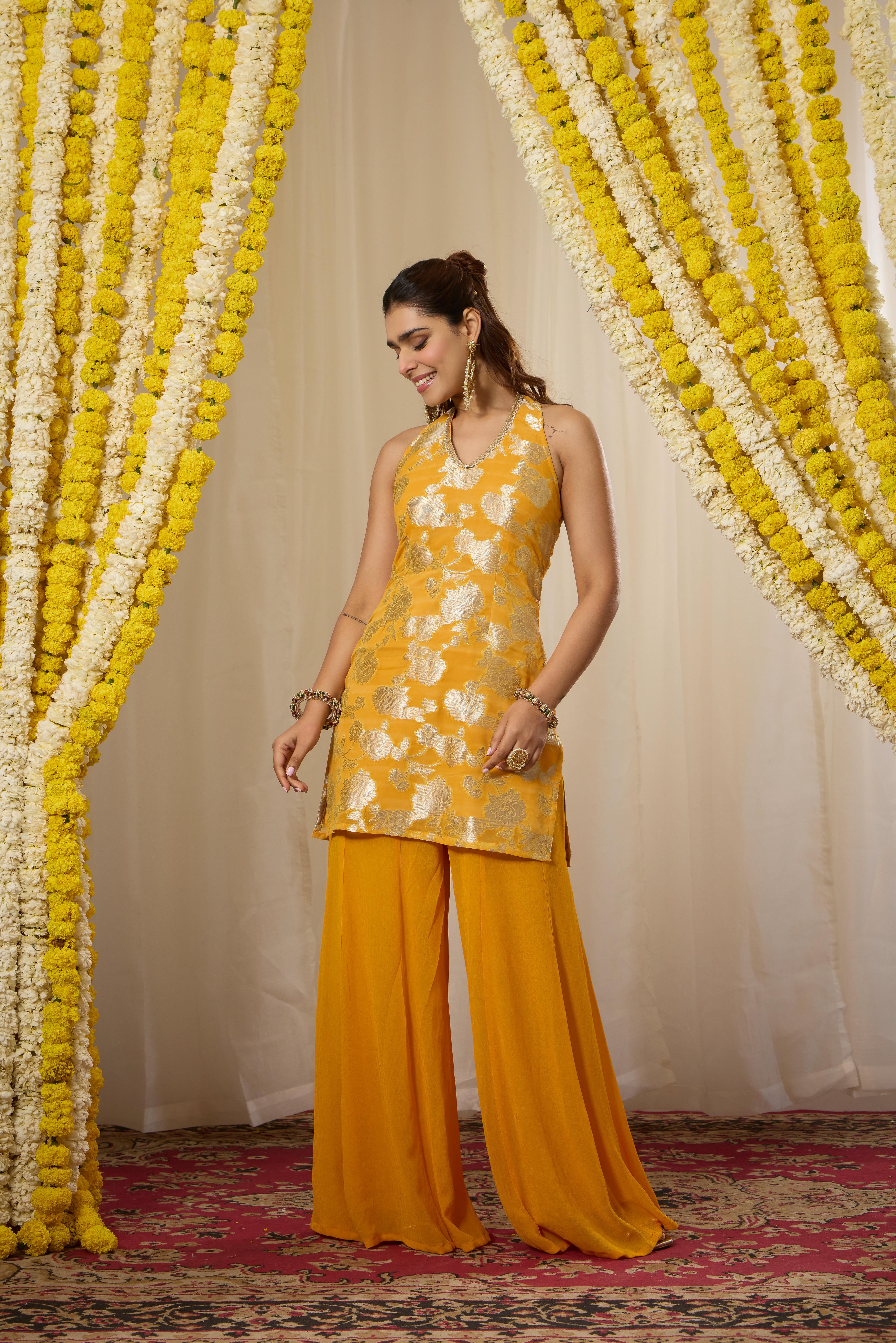 Malang Yellow Contrast Sharara Set