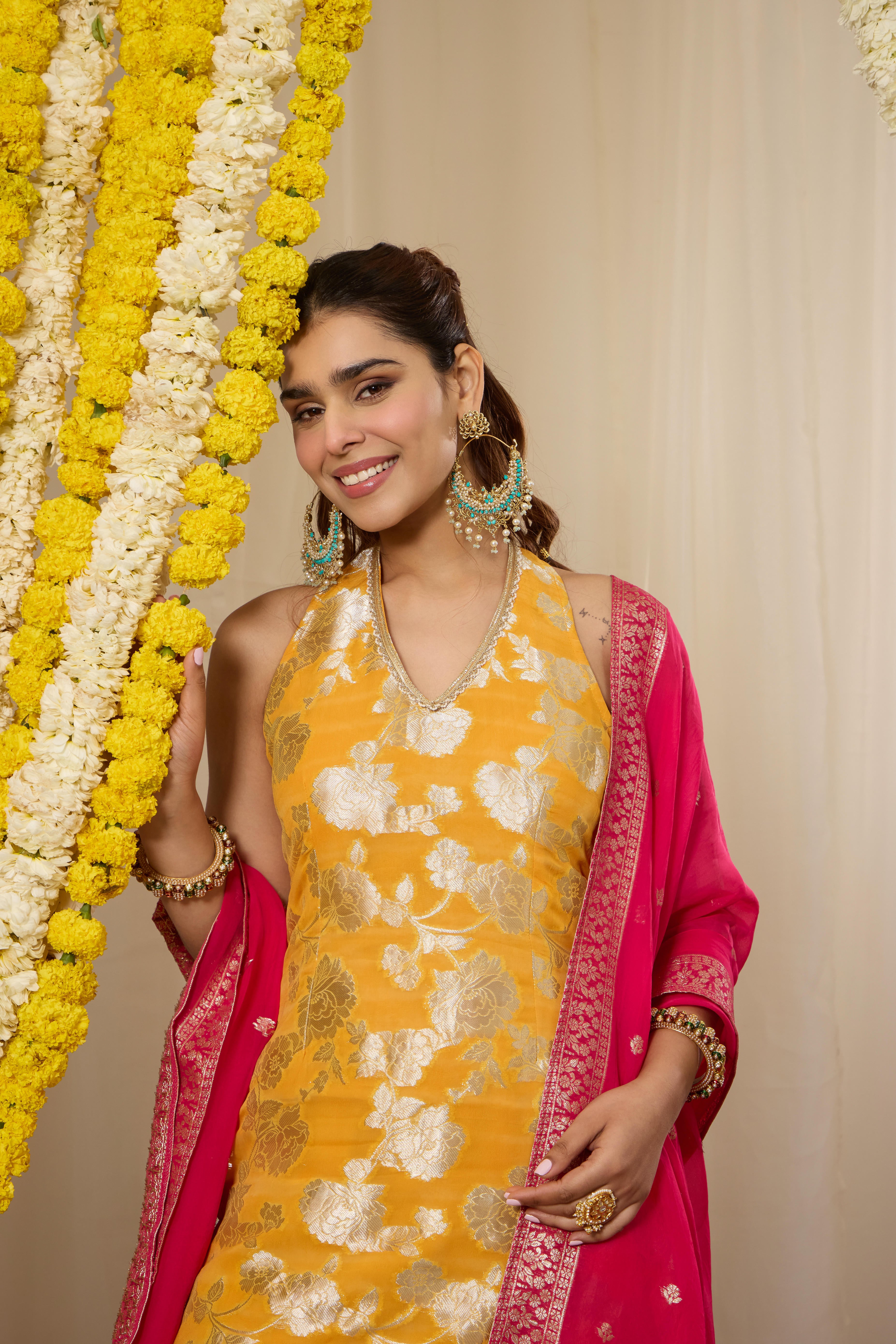 Malang Yellow Contrast Sharara Set