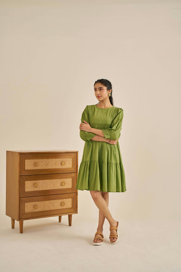 Meher Green Pleated Midi Dress
