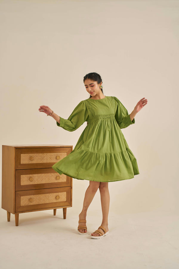 Meher Green Pleated Midi Dress
