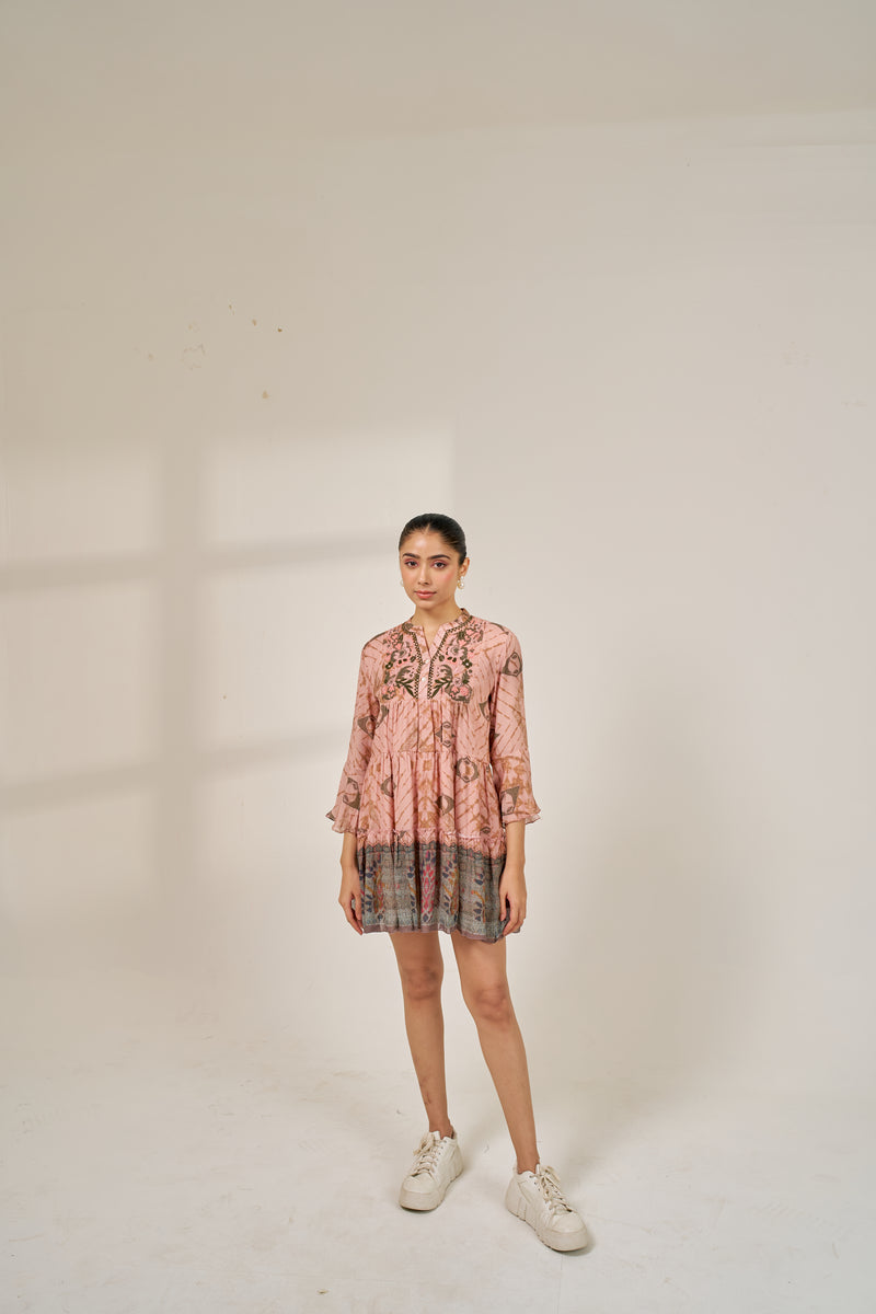 Alaya Meher Blush Pink Printed Short Dress