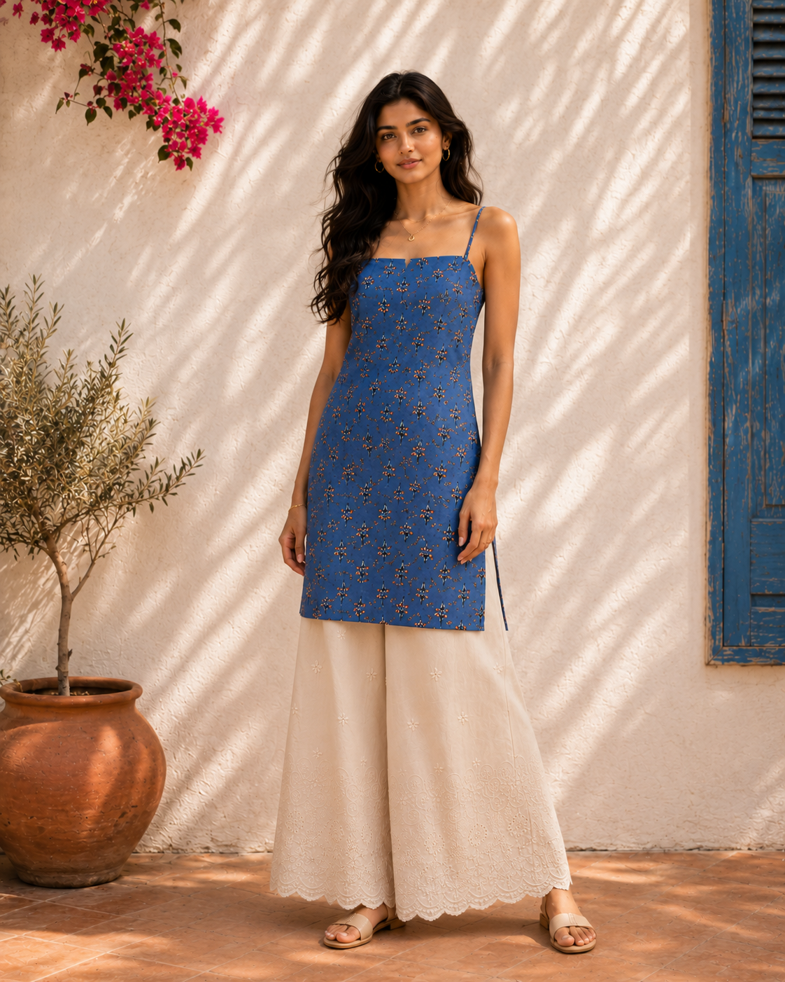 Aahista Blue Handblock Kurta Set 4