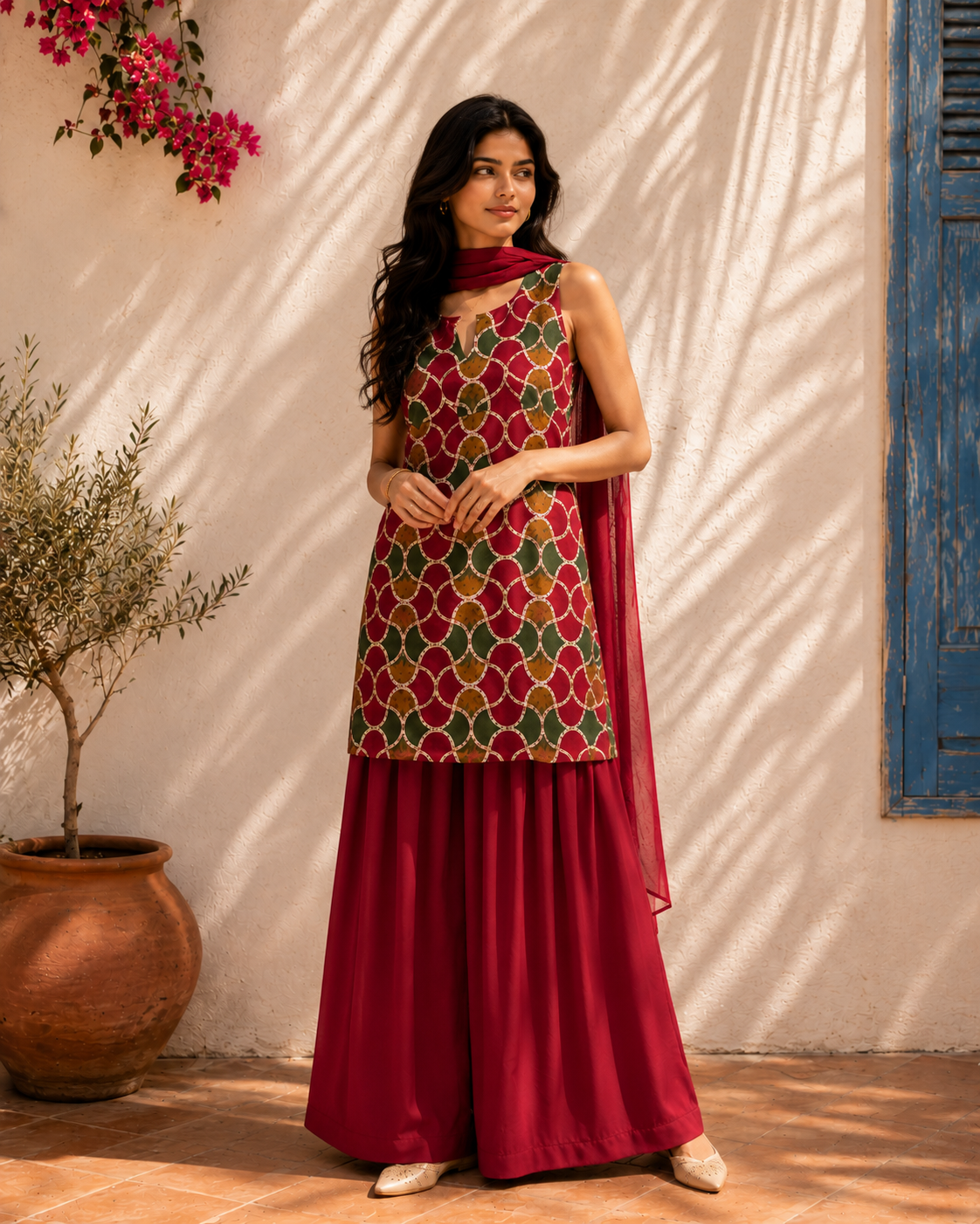 Aahista Maroon Farshi Set with Dupatta 3