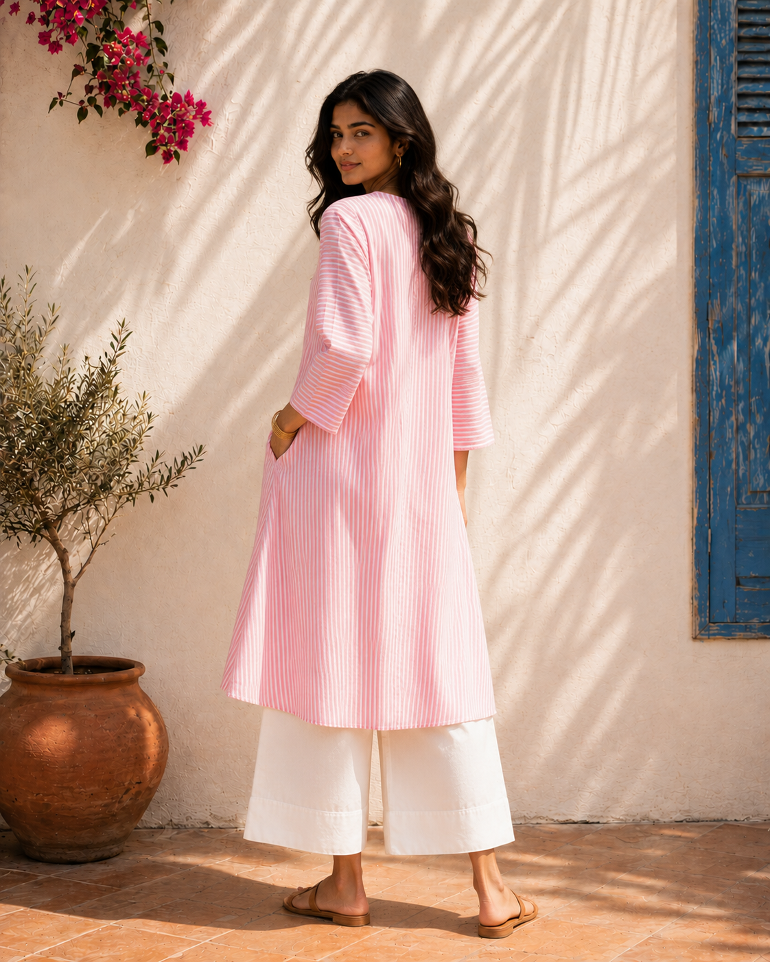 Aahista Pink Stripe Kurta Set 5