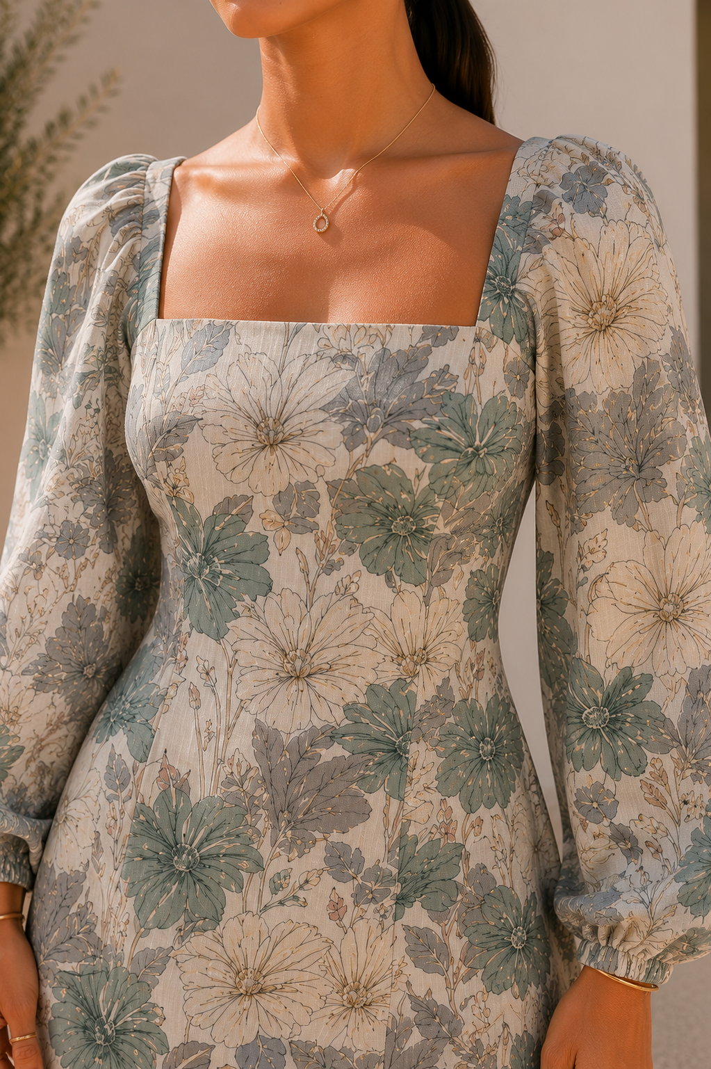 Amalfi Sage Bloom Square Neck Dress 4
