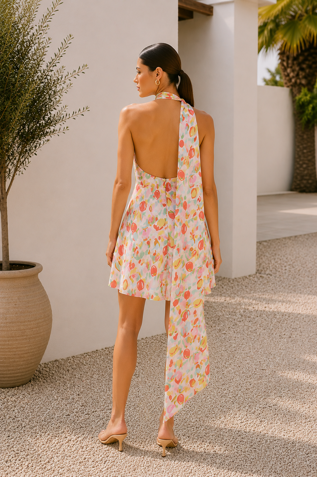 Amalfi Tulip Print Scarf Neck Short Dress 4
