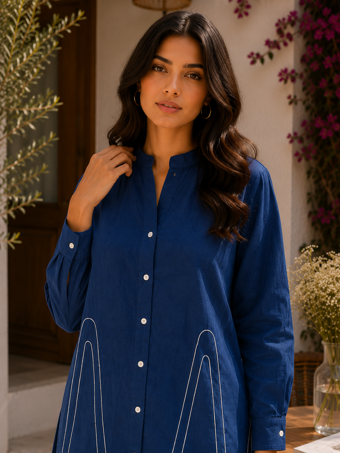 Alaya Select Navy Arch Embroidered Shirt Set
