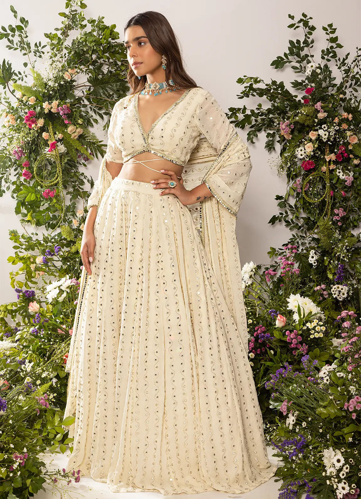 Astoria Ivory Mirror Work Lehenga Set