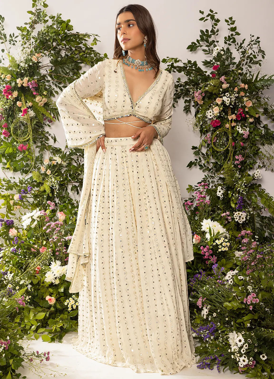 Astoria Ivory Mirror Work Lehenga Set