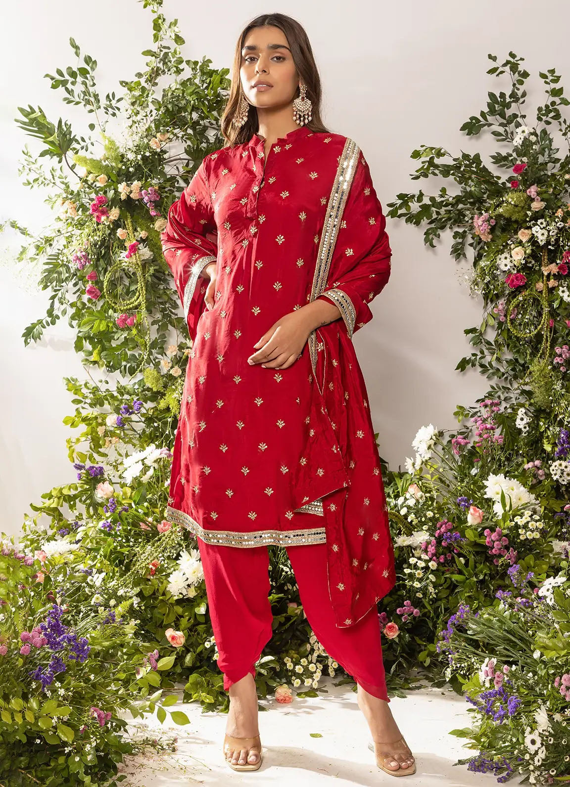 astoria Red Zari Motif Kurta Set