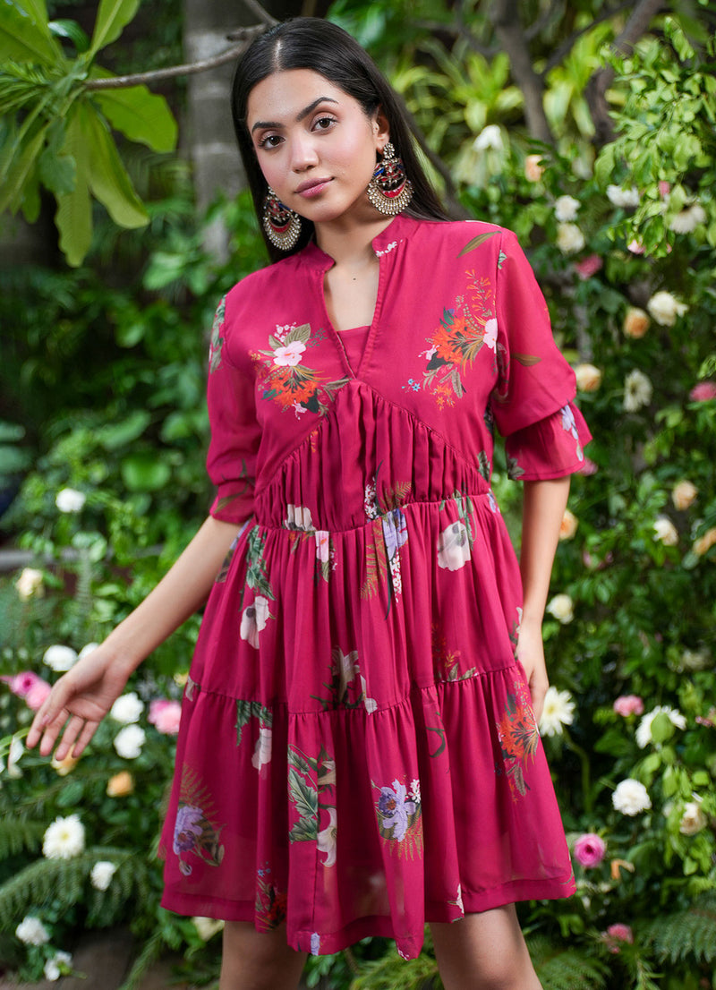 MM Cherry Floral Tiered Ruffle Dress - Alaya by Stage3