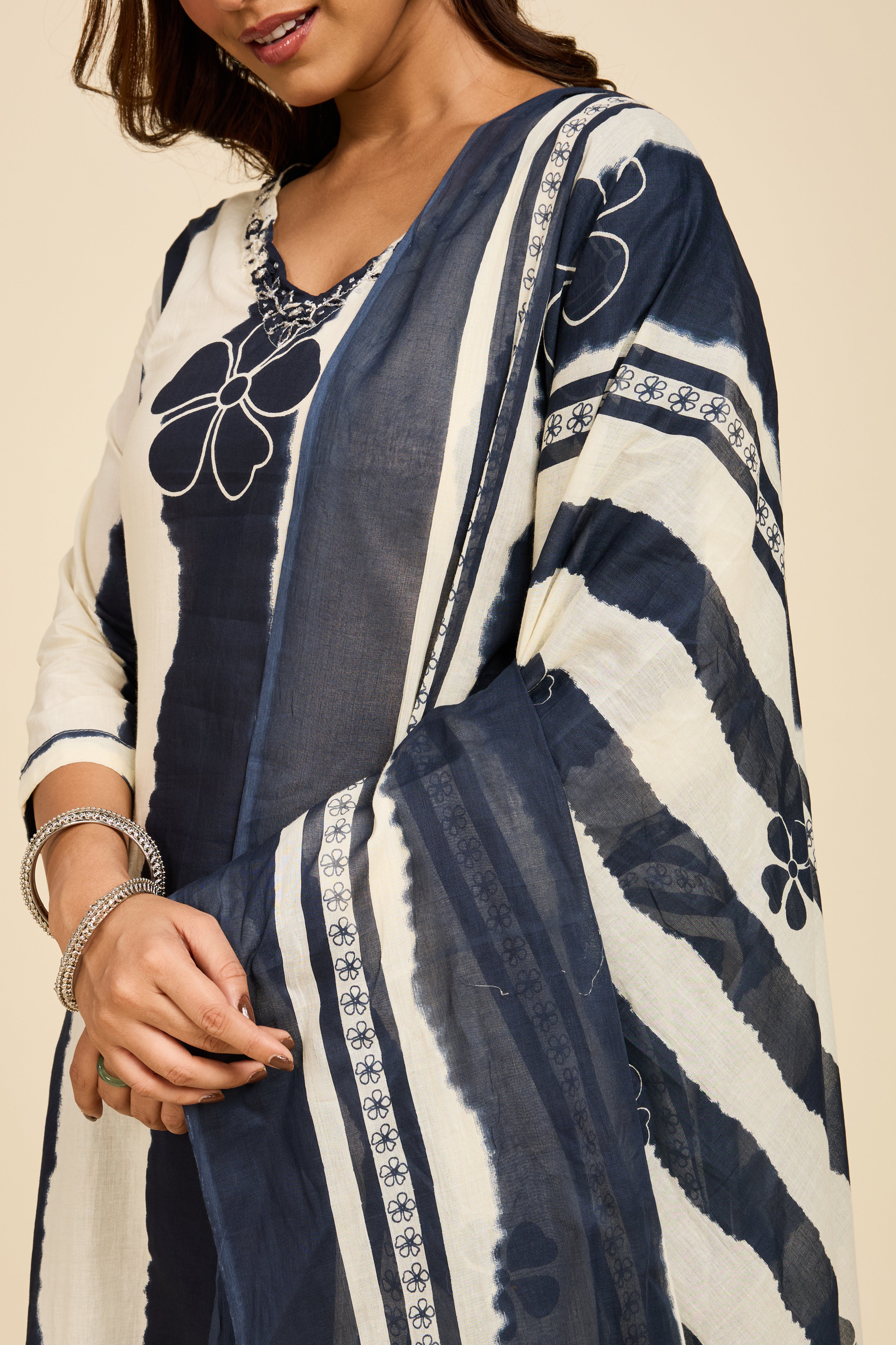 Alaya Select Indigo Stripe Cotton Kurta Set
