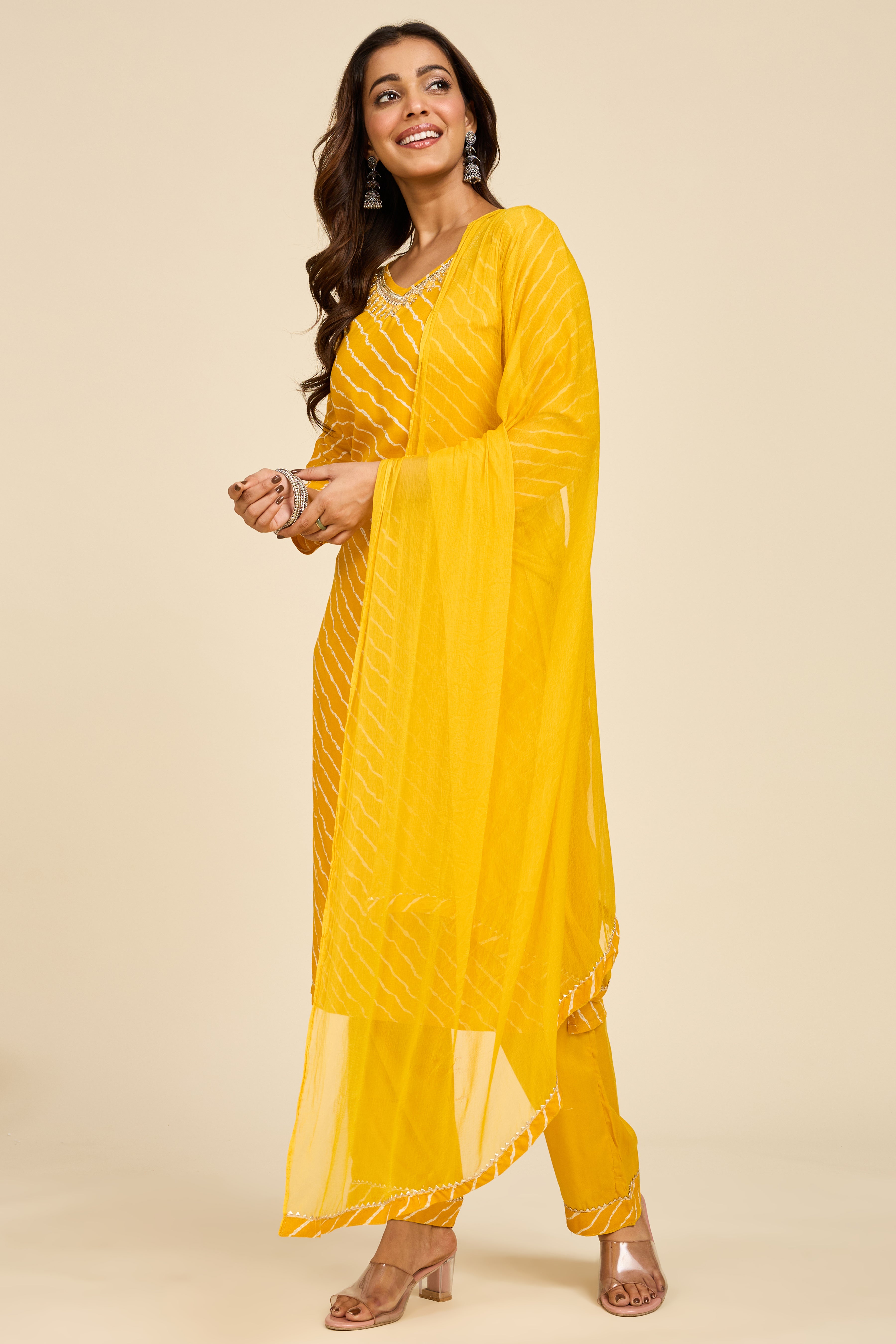 Alaya Select Haldi Leheriya Kurta Set