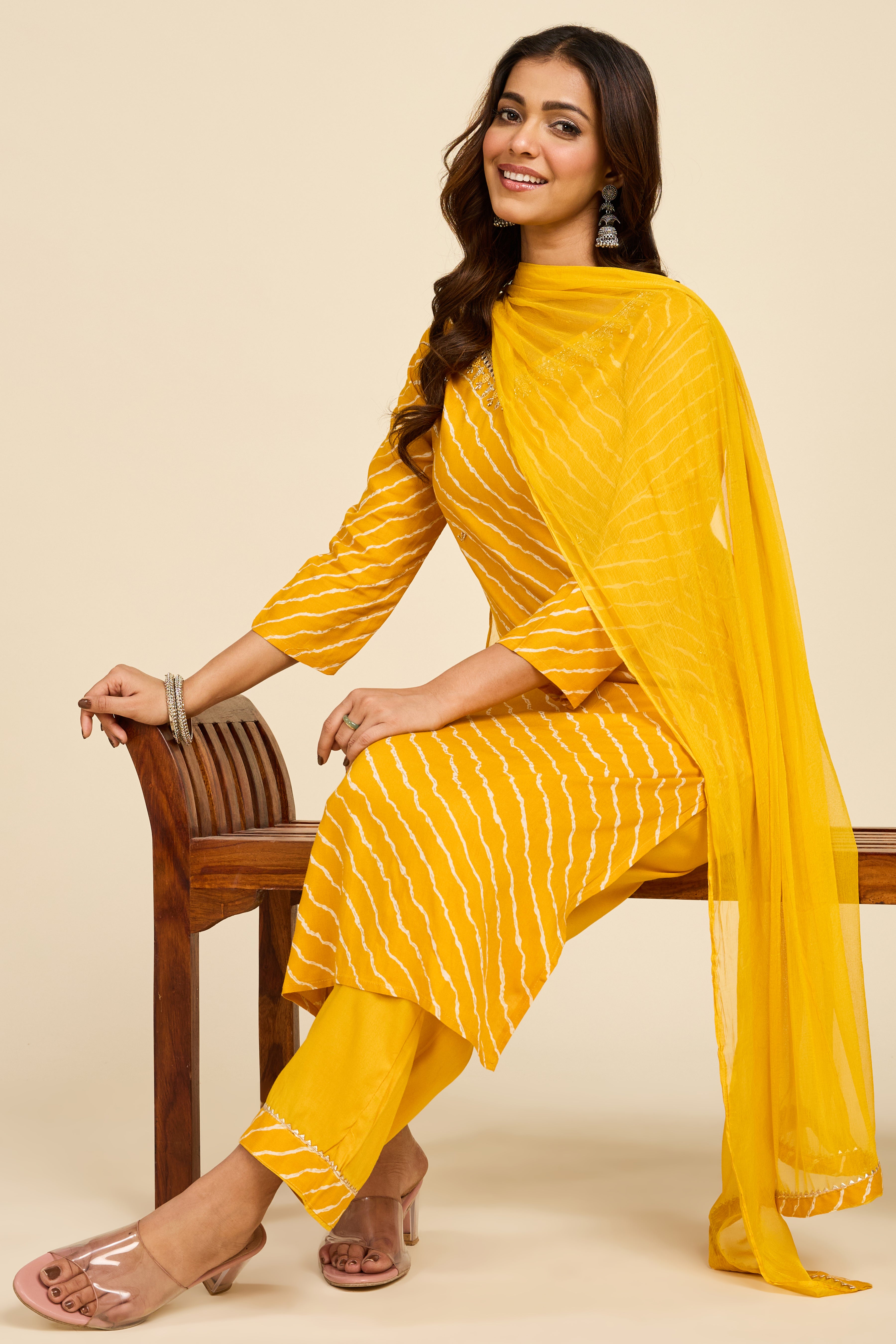 Alaya Select Haldi Leheriya Kurta Set