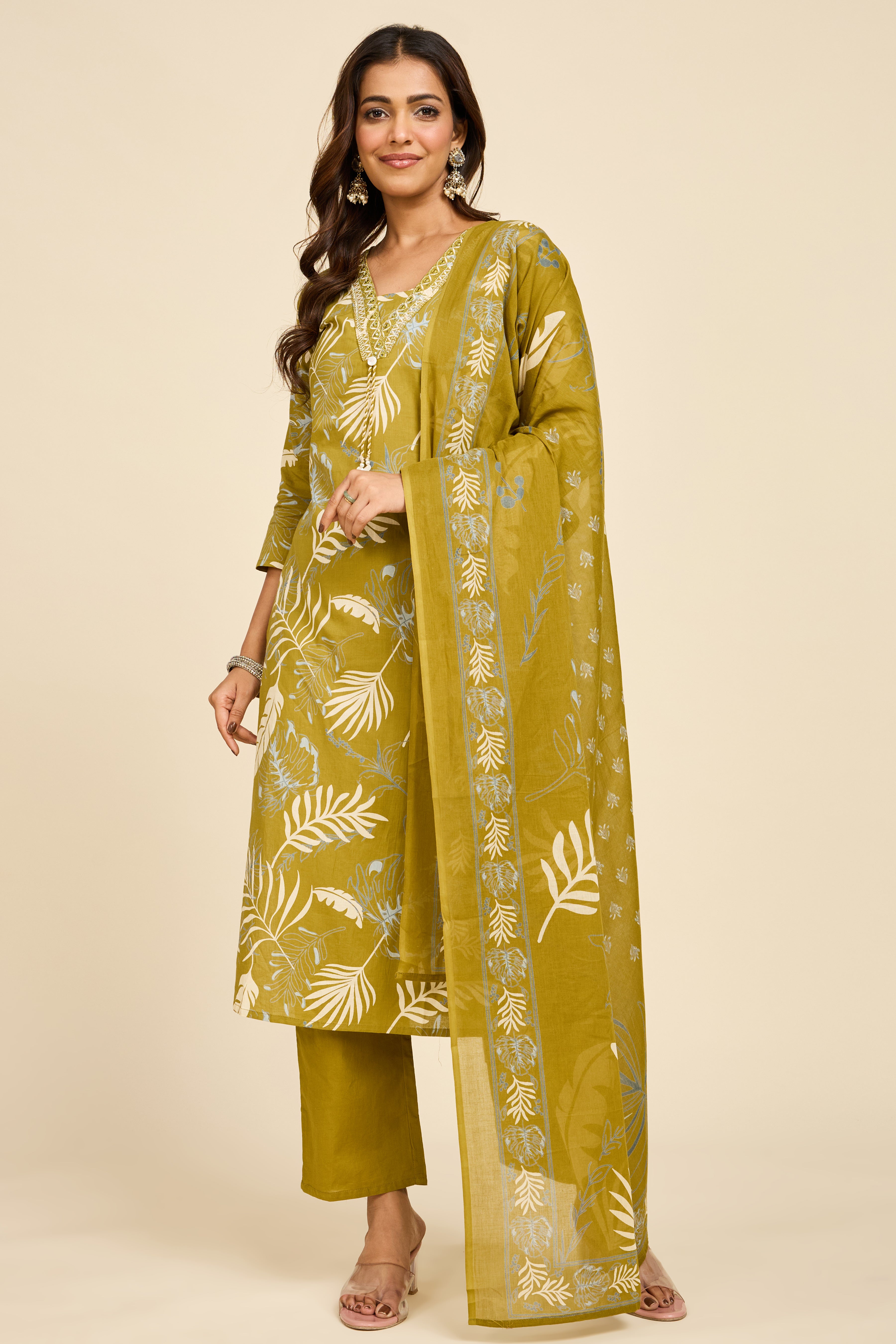 Alaya Select Olive Cotton Kurta Set
