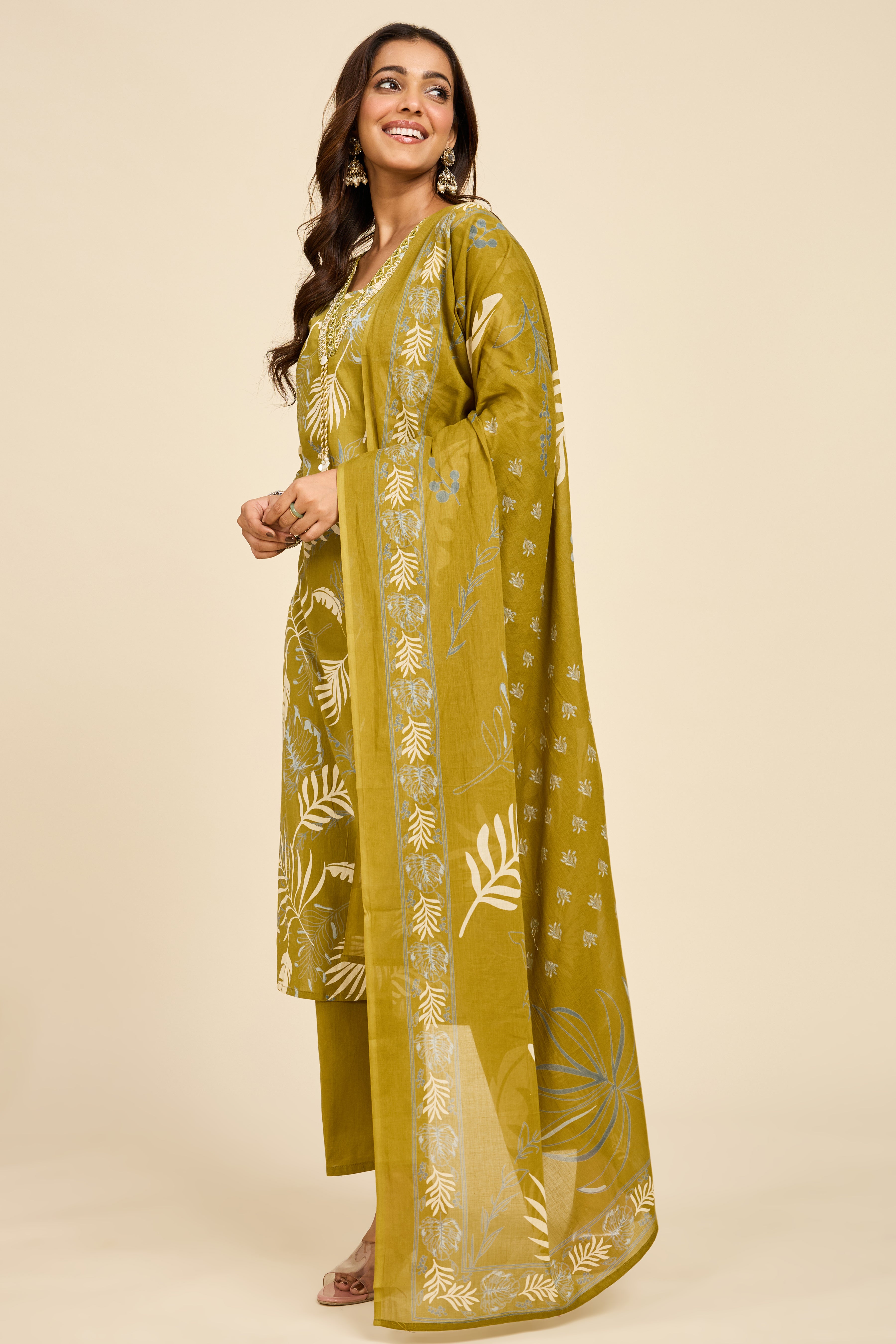 Alaya Select Olive Cotton Kurta Set