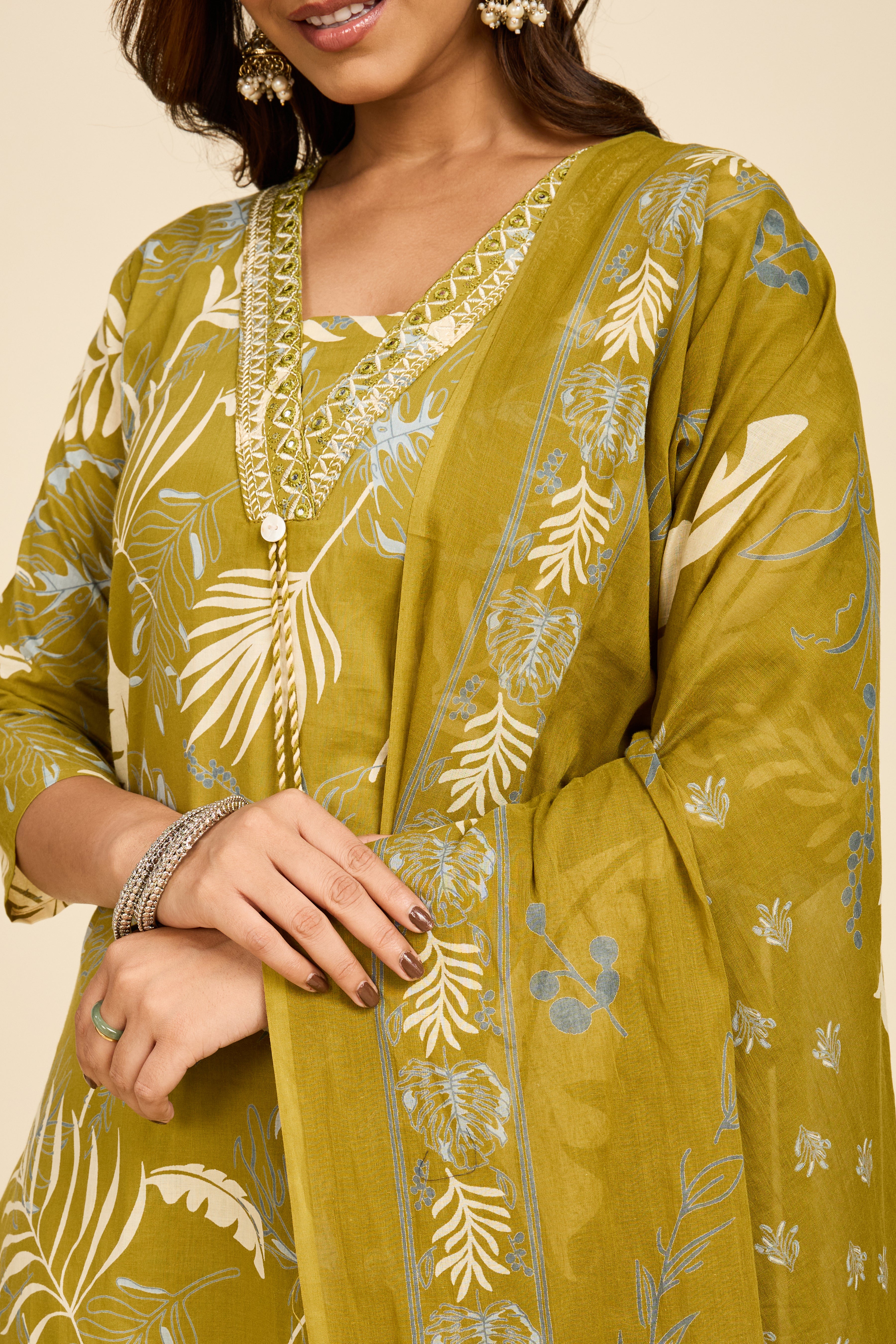 Alaya Select Olive Cotton Kurta Set
