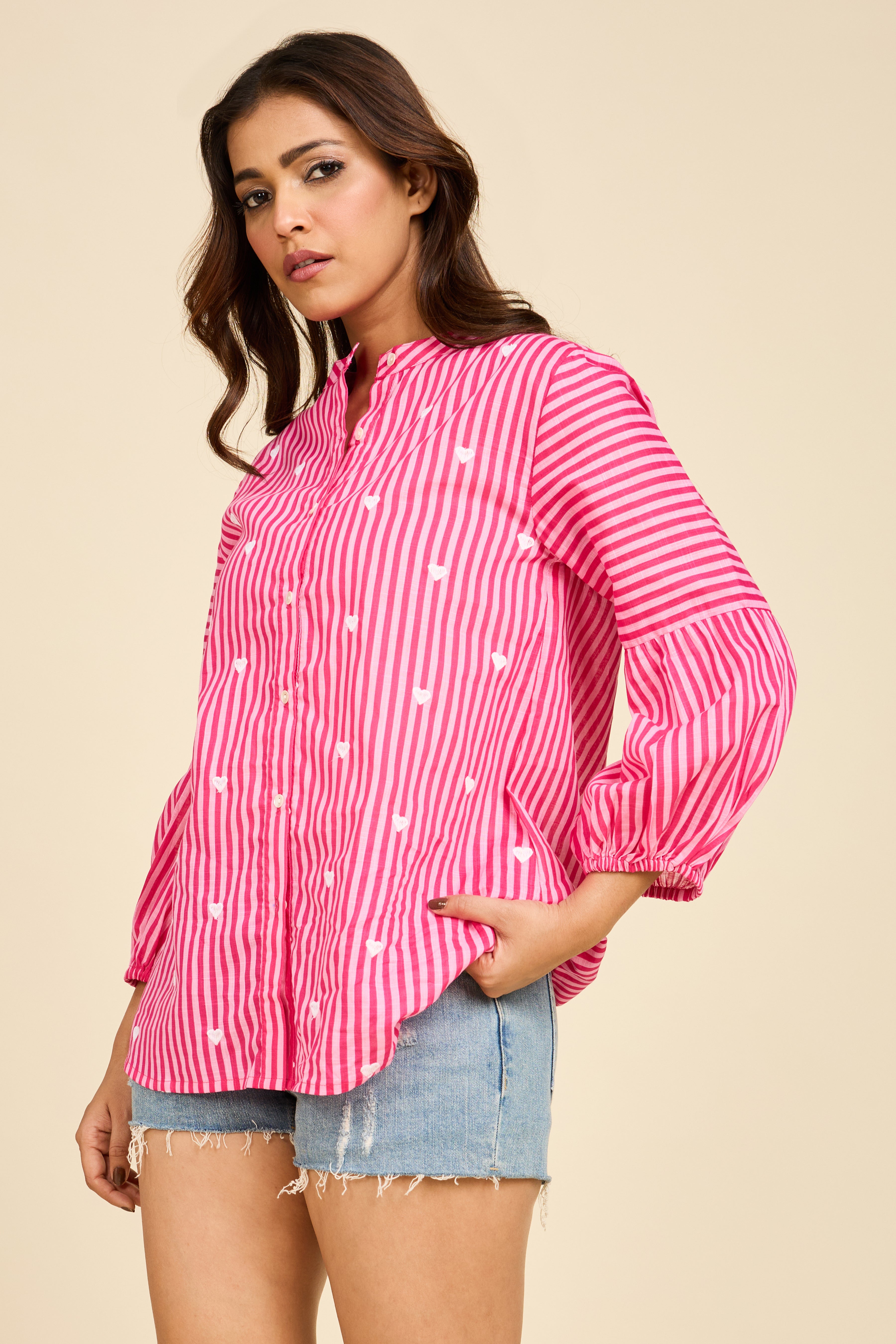 Alaya Select Pink Striped Heart Shirt