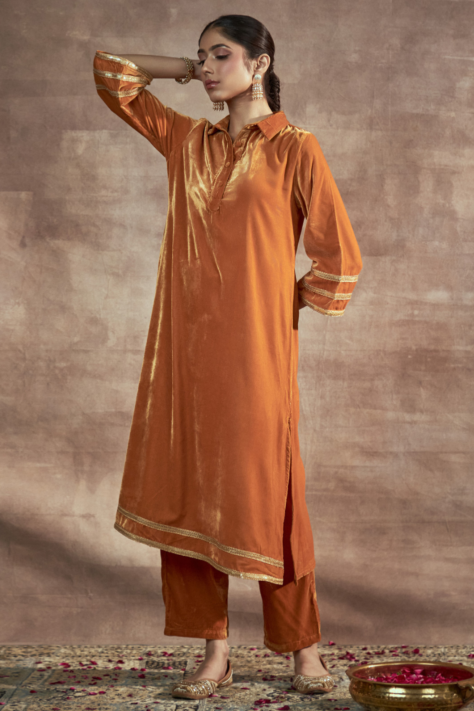 Nayaab Mustard Collared Kurta