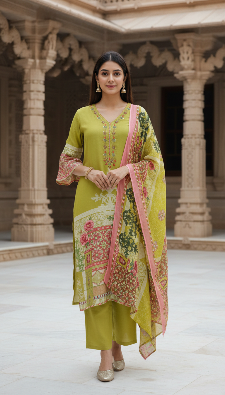 Alaya Select Pista Flora Kurta Set