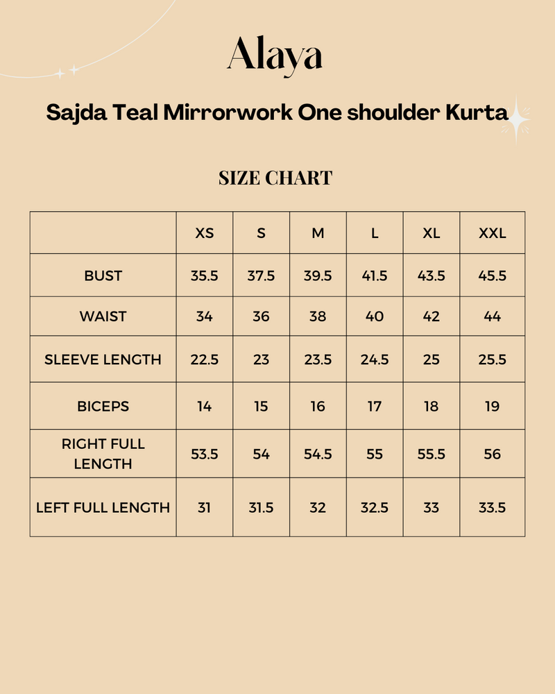 Sajda Teal Mirrorwork One shoulder Kurta
