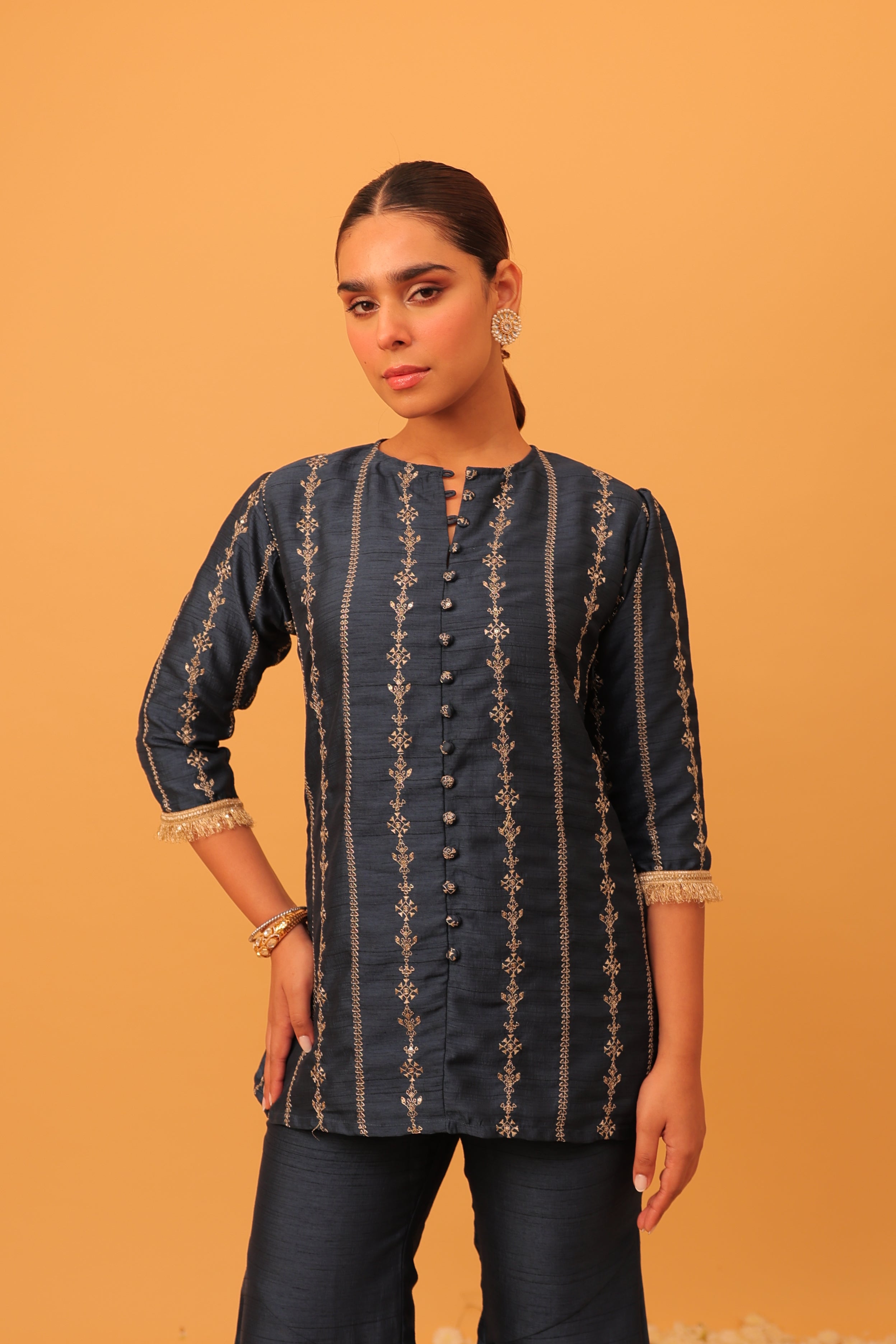 Alaya Mehfil Navy Blue Jacket Kurta Set