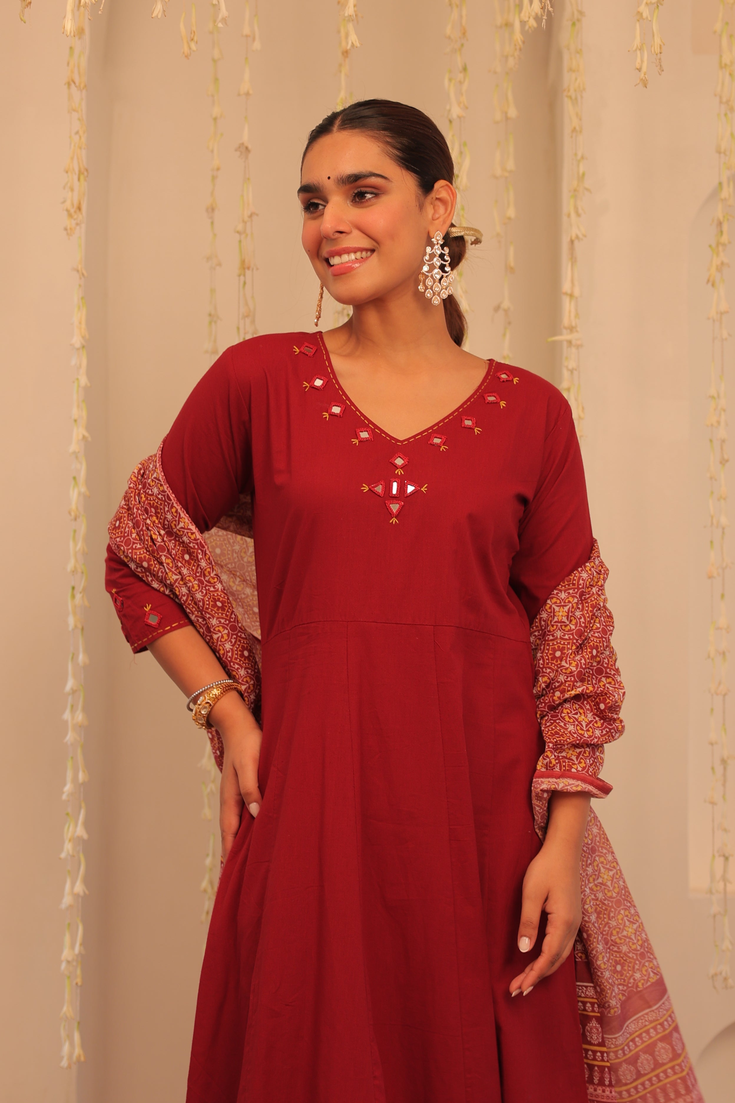 Alaya Mehfil Cherry Red Anarkali Set